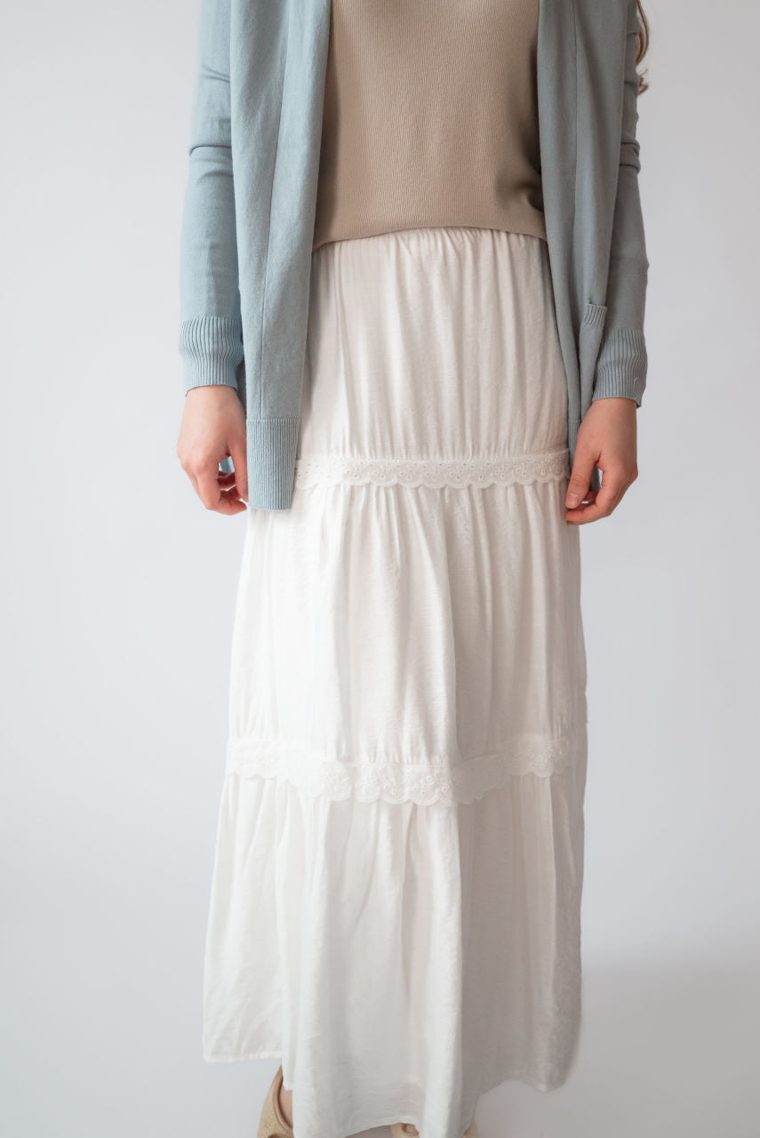 Kelsey Lace Trimmed Maxi Skirt in Ivory