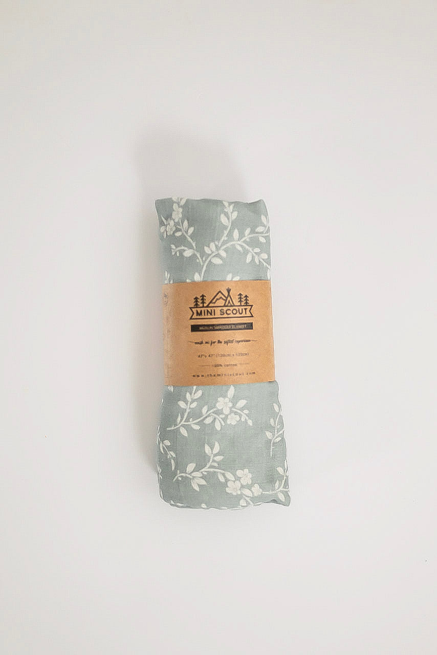 Muslin Swaddle Baby Blanket in Bloom Blue