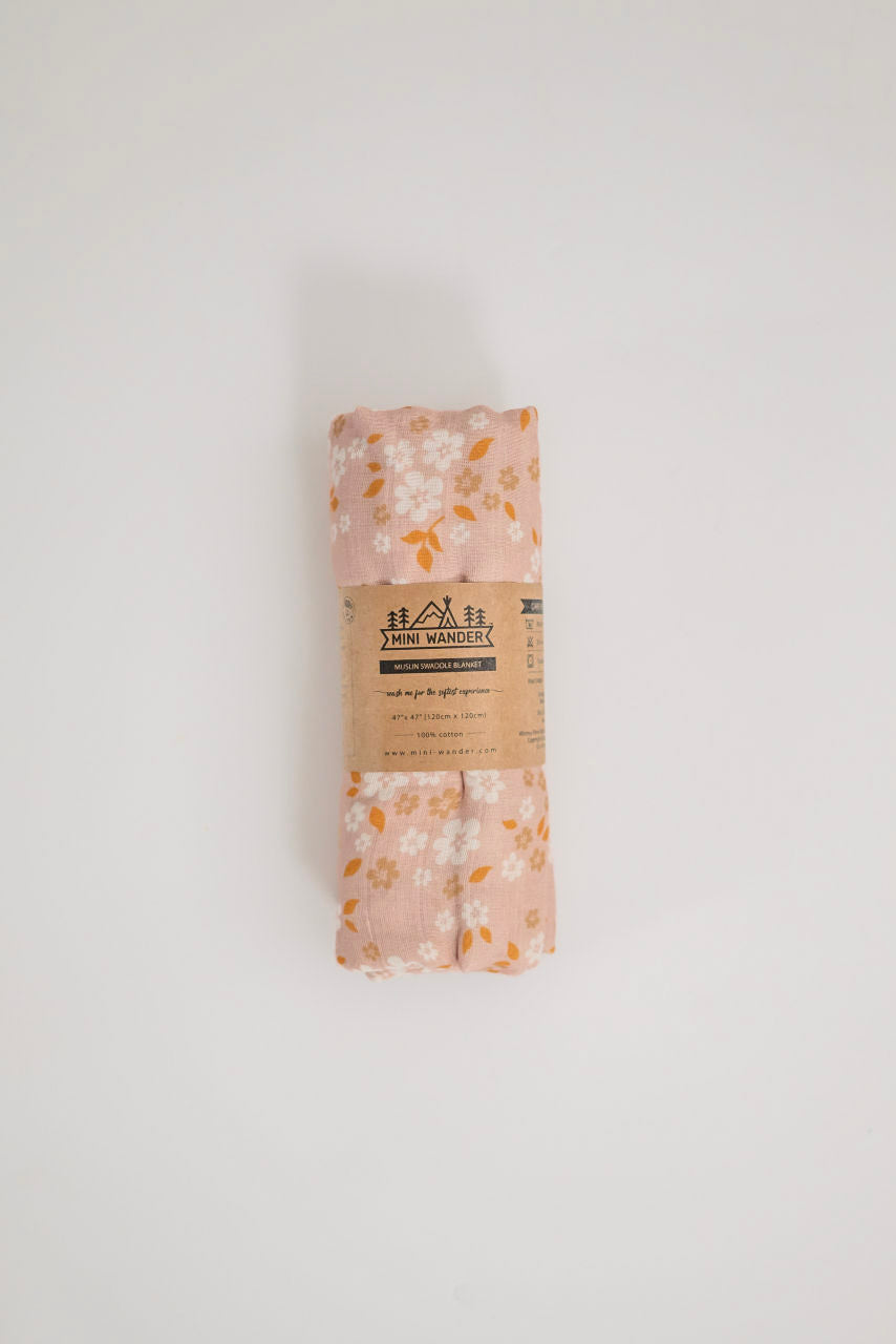 Muslin Swaddle Baby Blanket in Whimsy Floral Peach