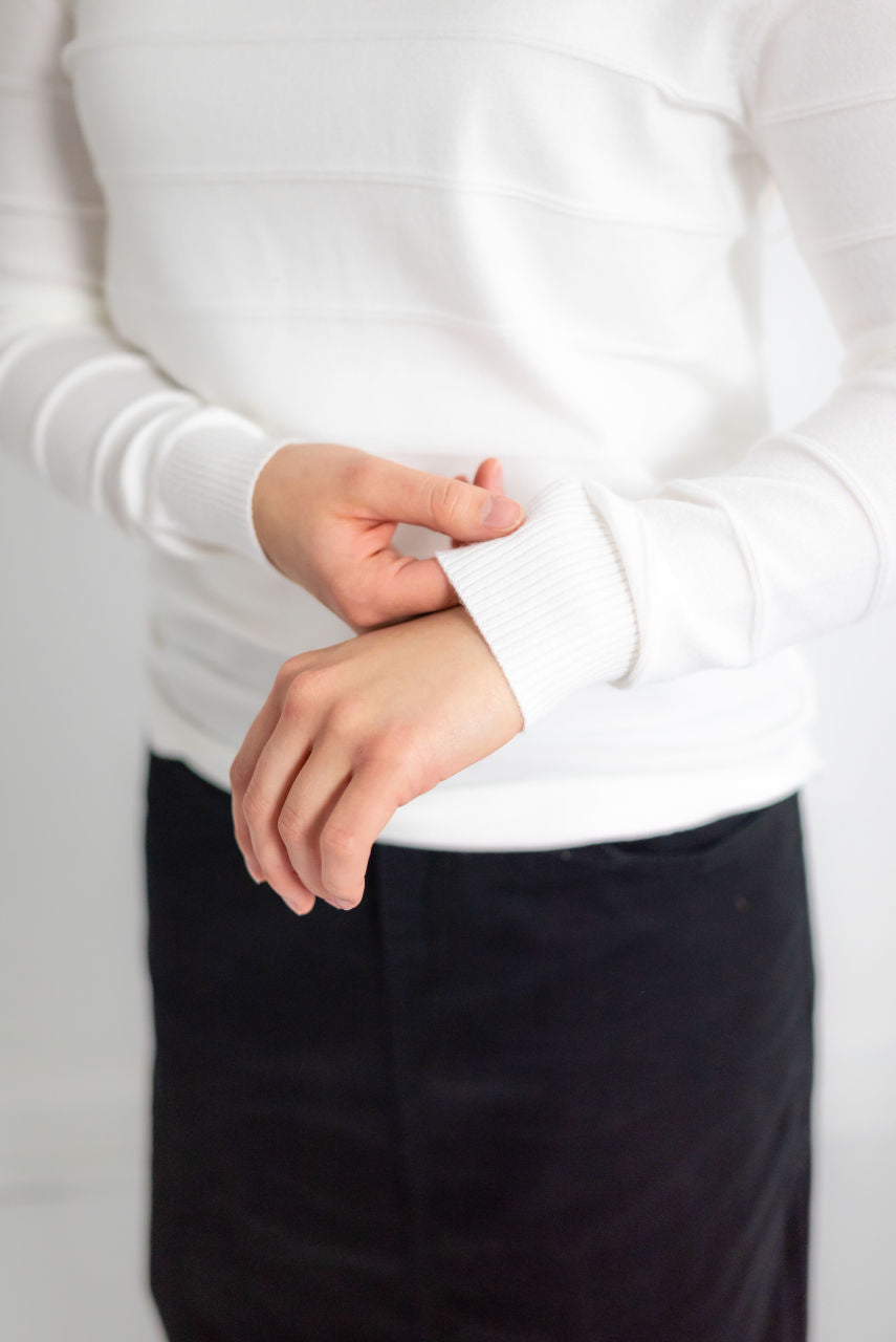 Camille Pintucked Sweater in Ivory