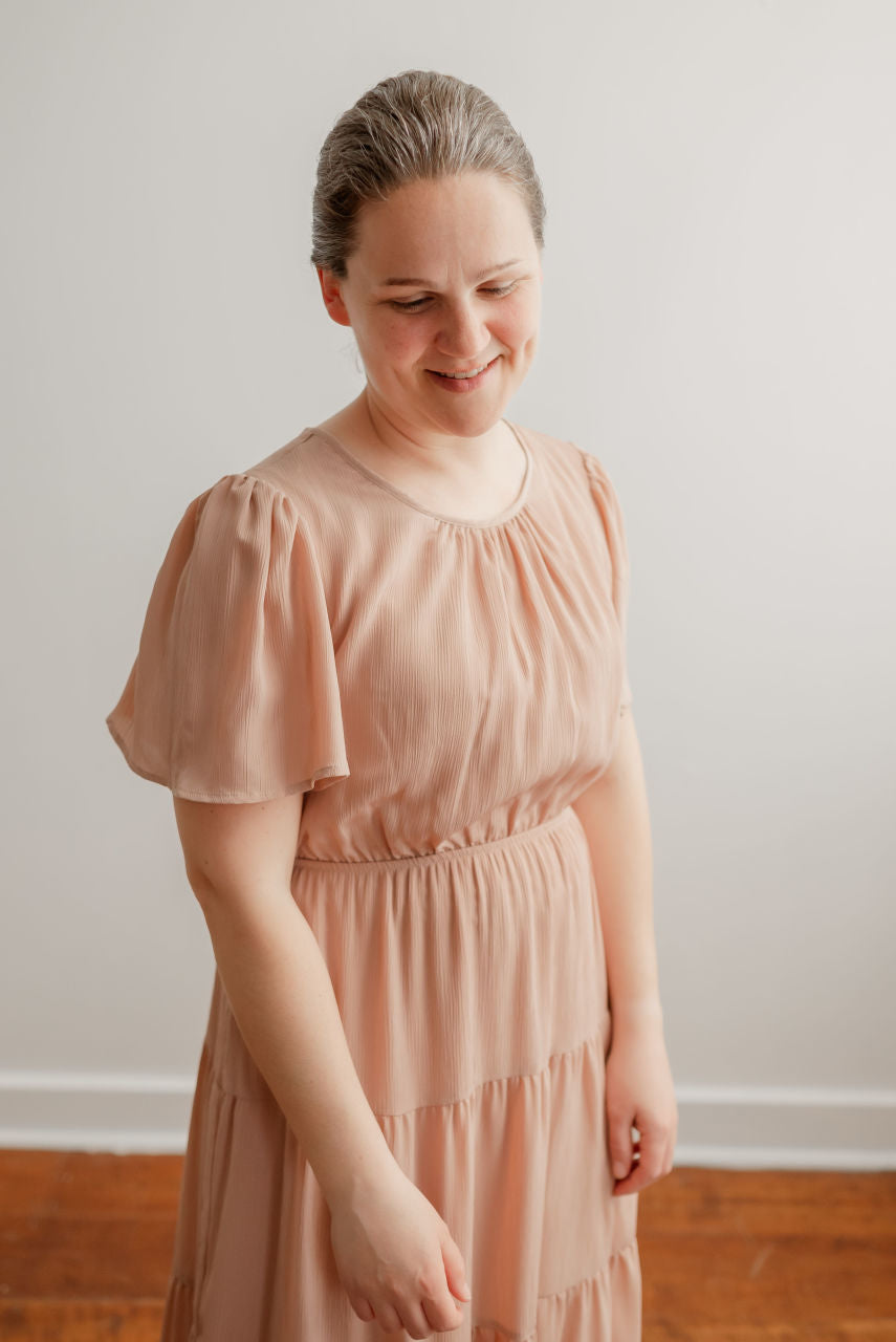 Brynlee Tiered Dress in Pink Apricot