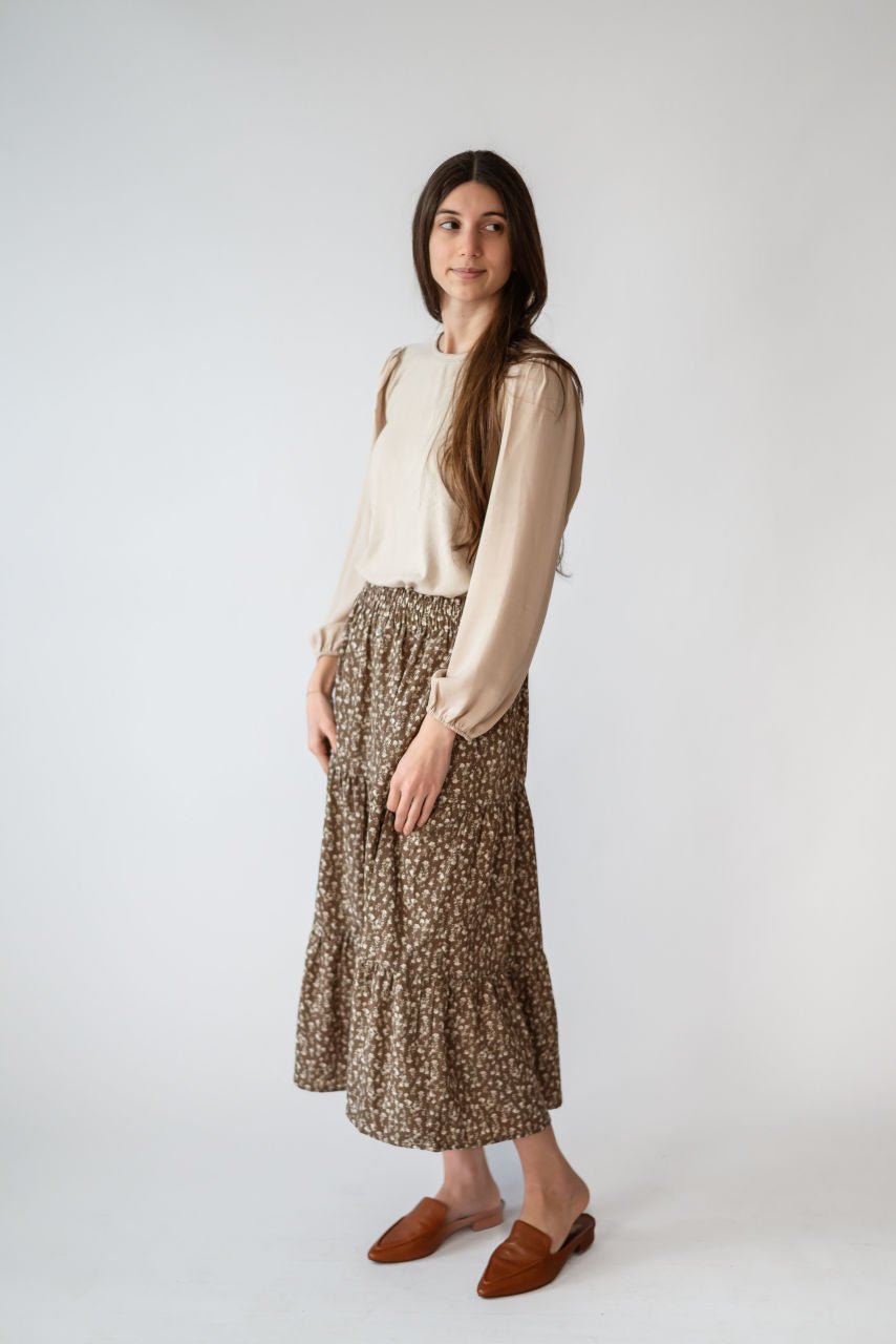 Teagan Floral Midi Skirt in Mocha