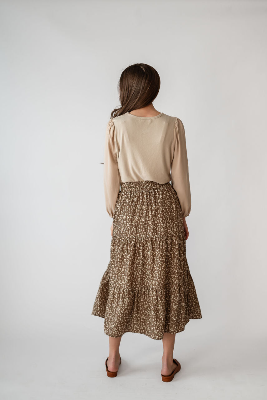 Teagan Floral Midi Skirt in Mocha