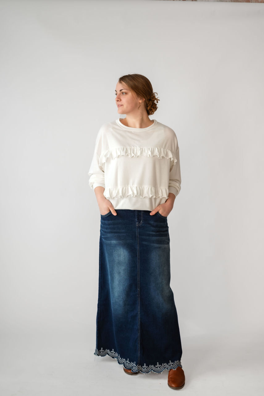 Sienna Ruffle Sweatshirt in Ivory - FINAL SALE