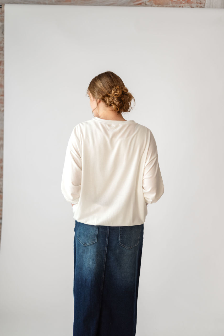 Sienna Ruffle Sweatshirt in Ivory - FINAL SALE