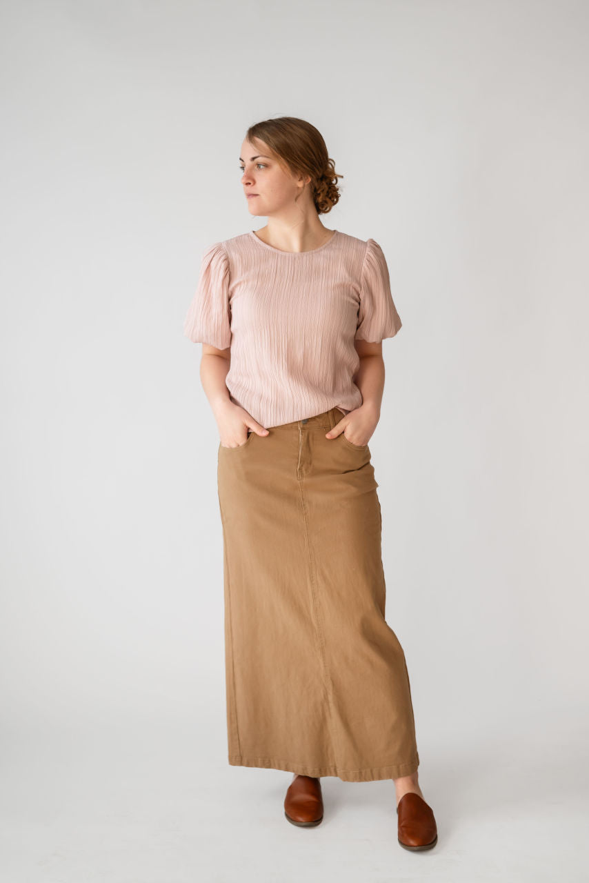 Elizabeth Maxi Skirt in Khaki Denim