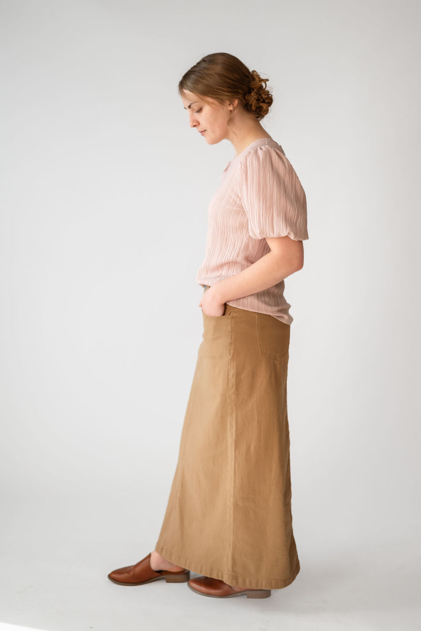 Elizabeth Maxi Skirt in Khaki Denim