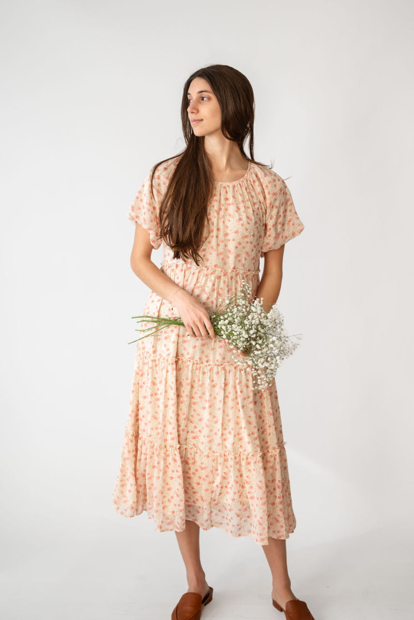 Charlotte Floral Dress in Watercolor Blush