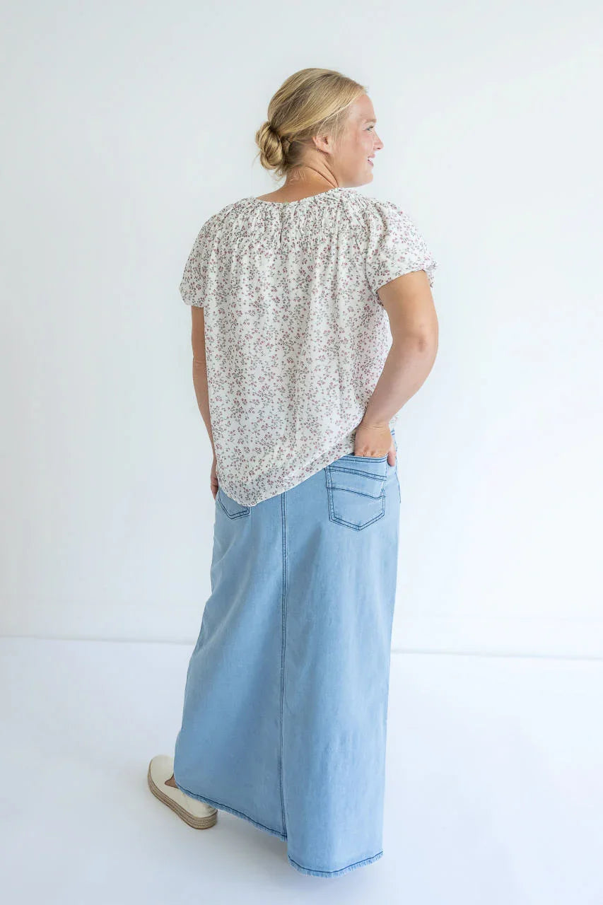 Rosemary Denim Skirt in Light Wash - Rosemary Denim Skirt in Light Wash - S - Salt and Honey