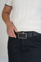 Solid Rectangle Buckle Belt in Black - Solid Rectangle Buckle Belt in Black - Default Title - Salt and Honey