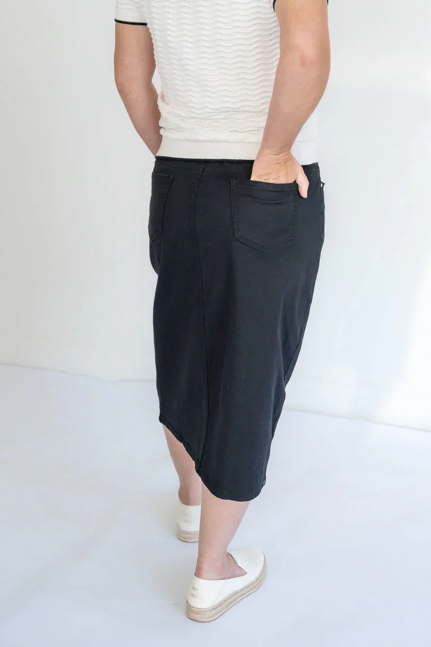 Blythe Midi Denim Skirt in Black - Blythe Midi Denim Skirt in Black - XS - Salt and Honey