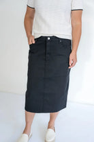 Blythe Midi Denim Skirt in Black - Blythe Midi Denim Skirt in Black - XS - Salt and Honey
