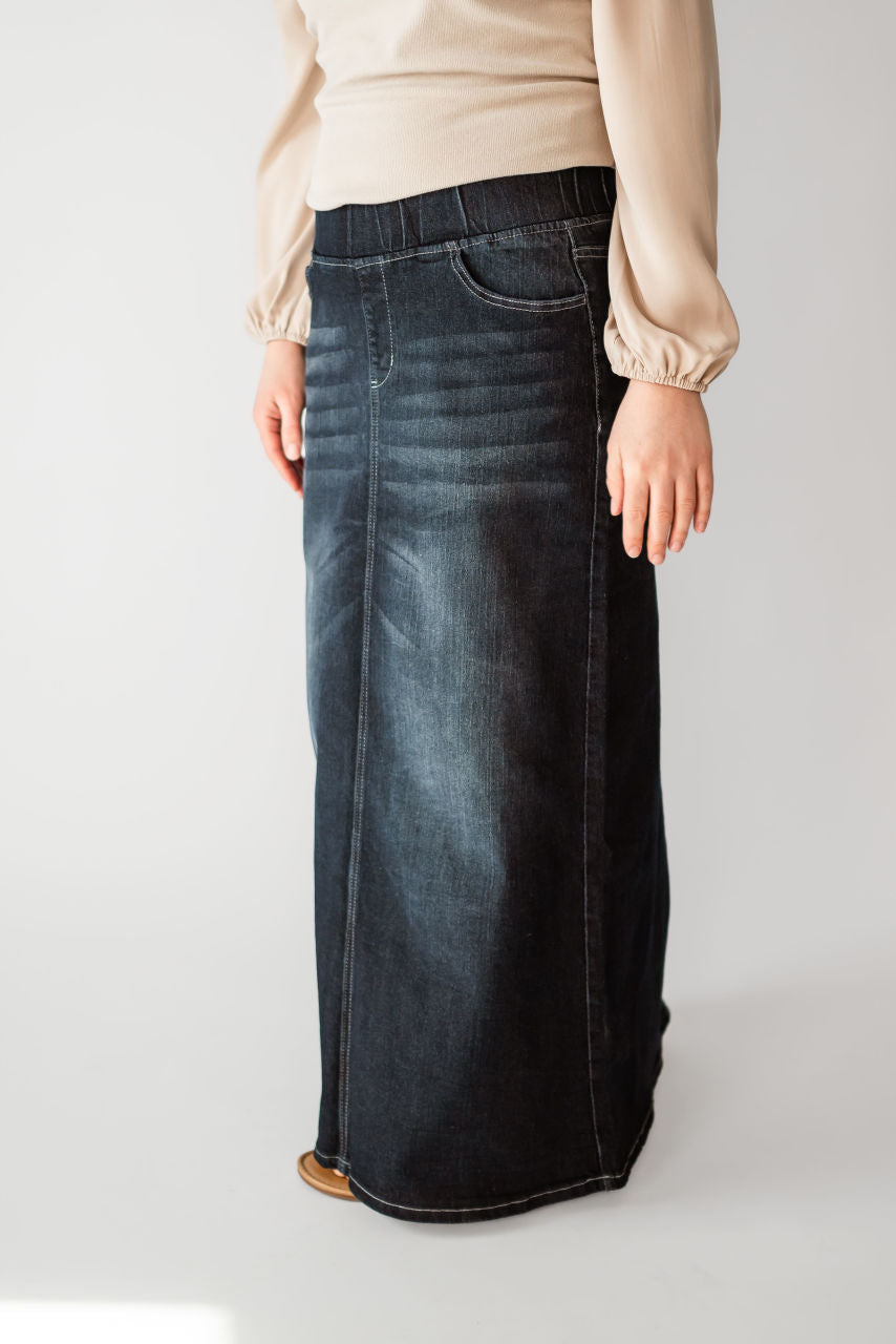 Emma Vintage Black Wash Denim Skirt