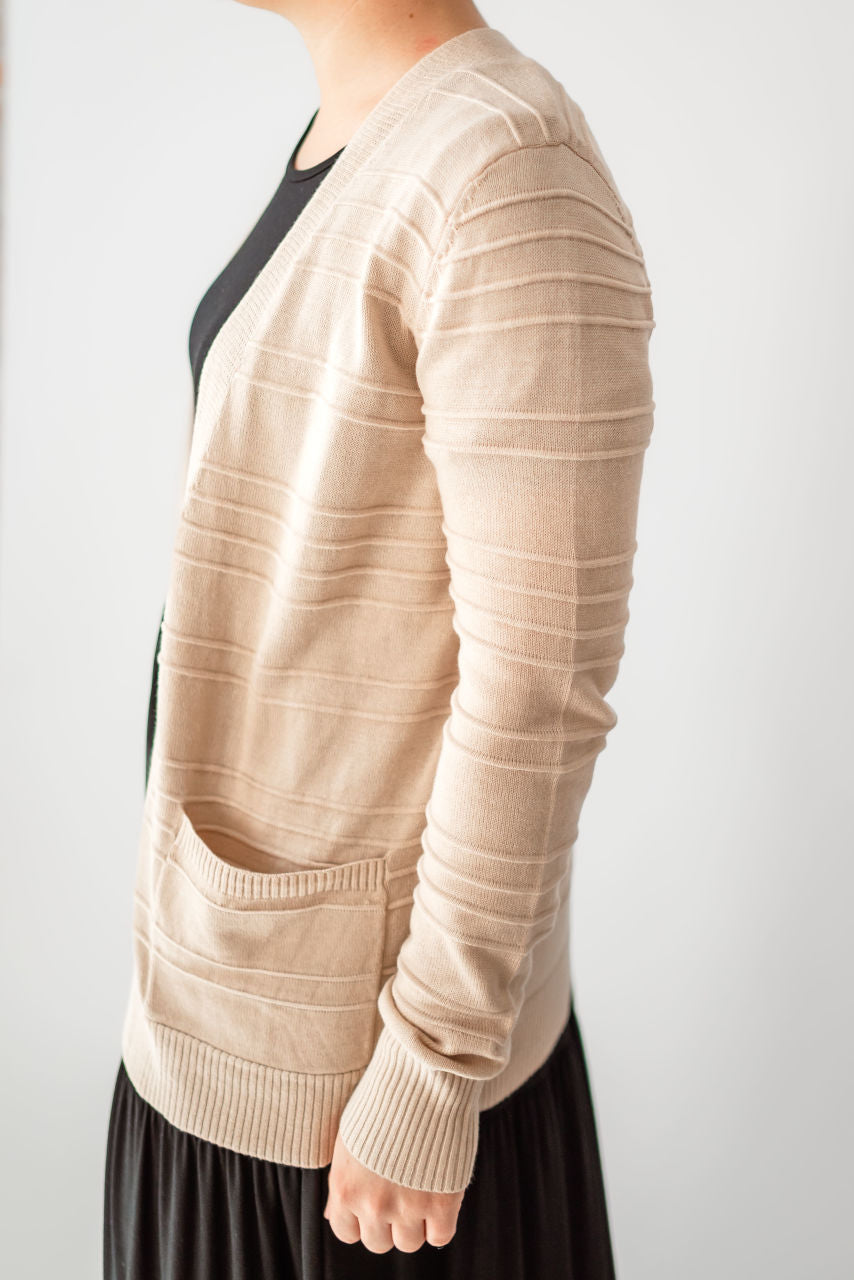 Shelby Pin-tucked Cardigan in Taupe
