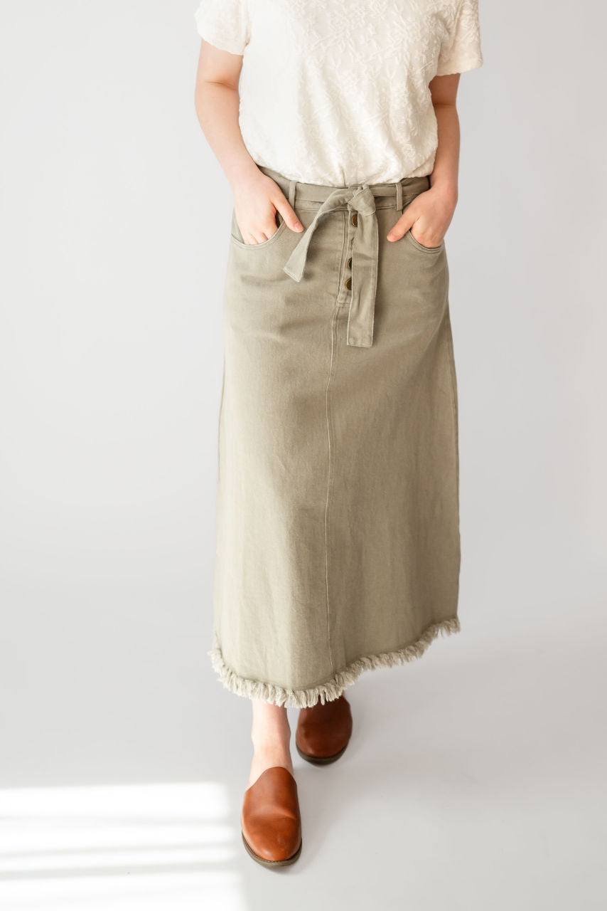 Vienna Midi Cotton Skirt in Dusty Olive