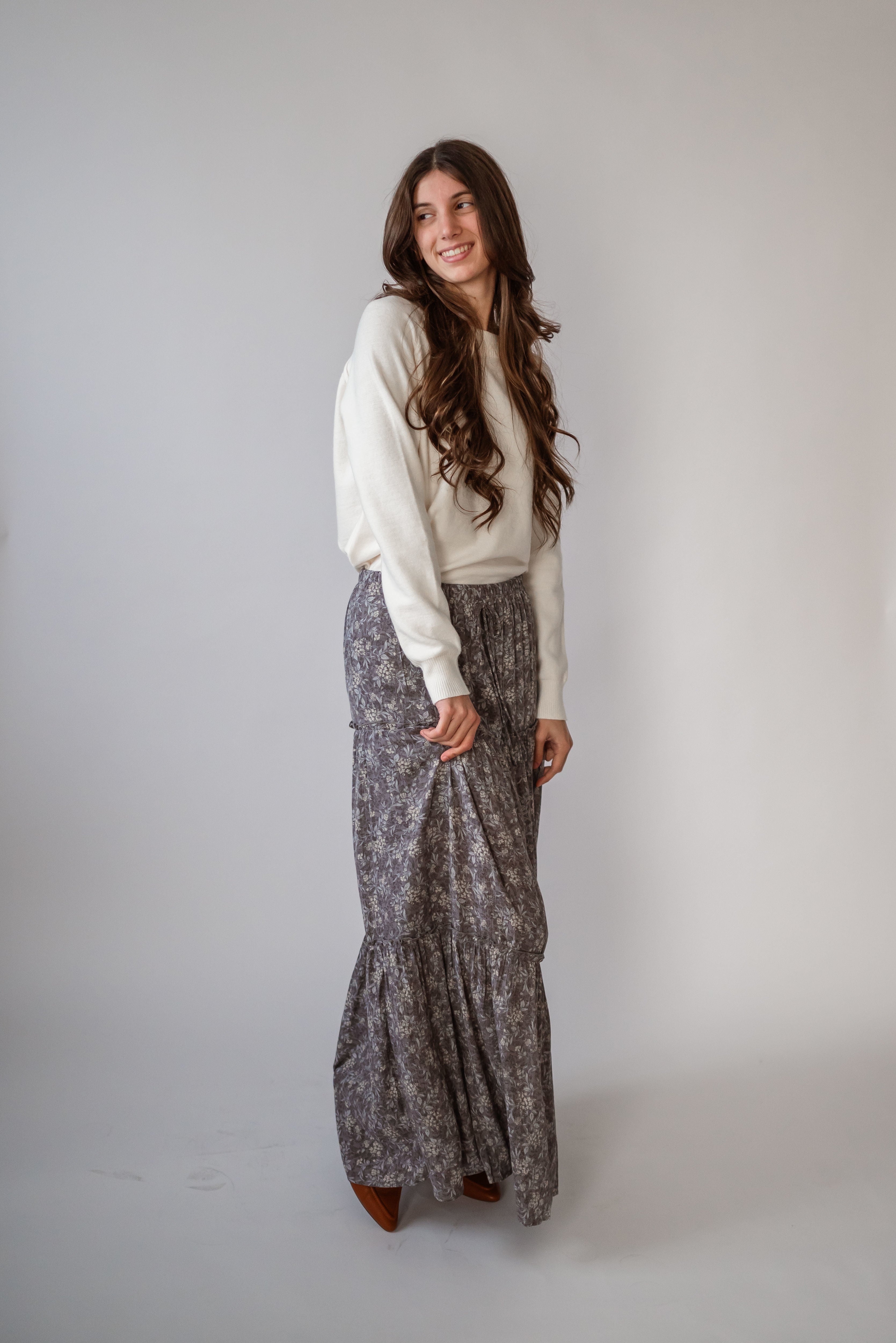 Dawn Floral Maxi Skirt in Charcoal