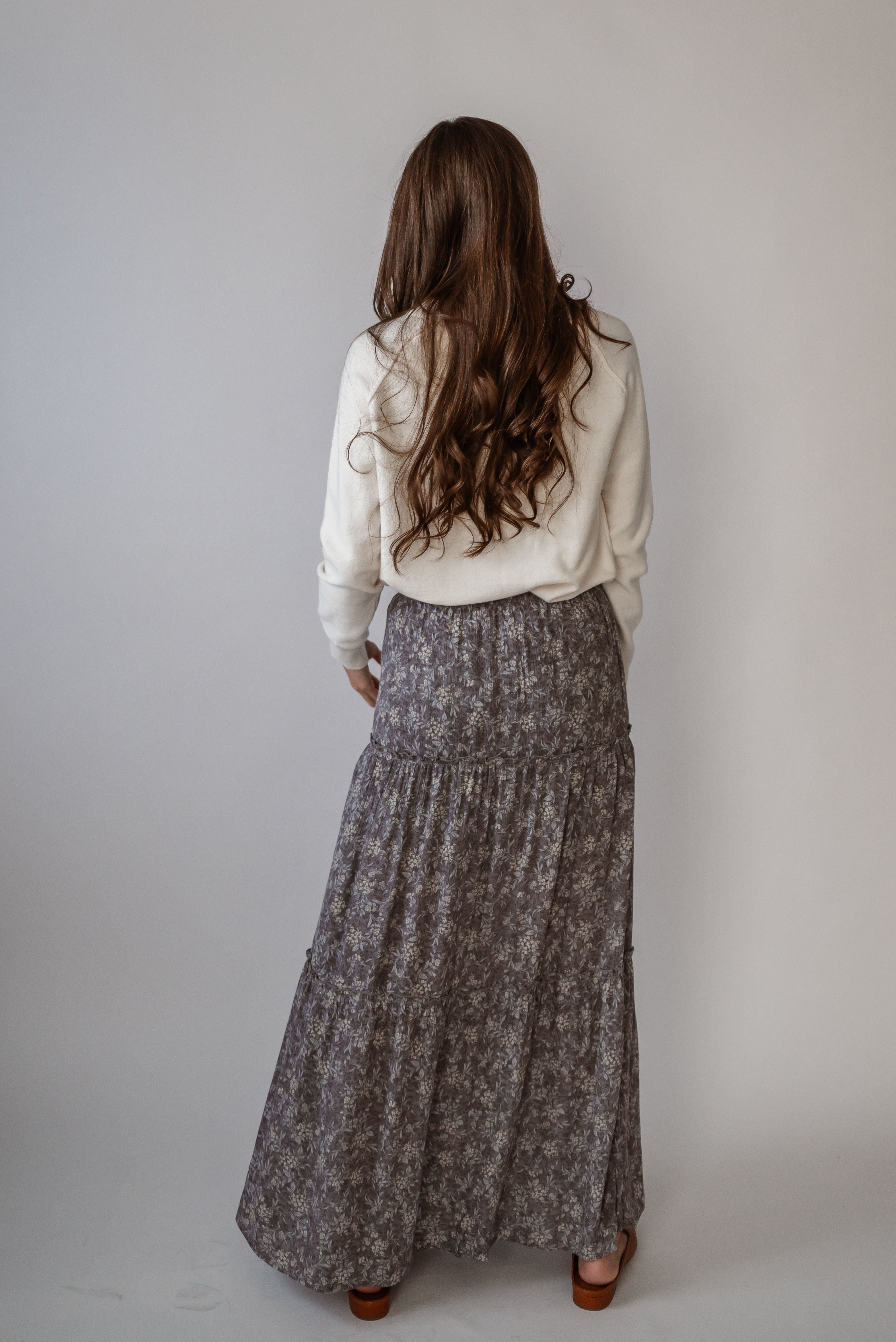 Dawn Floral Maxi Skirt in Charcoal