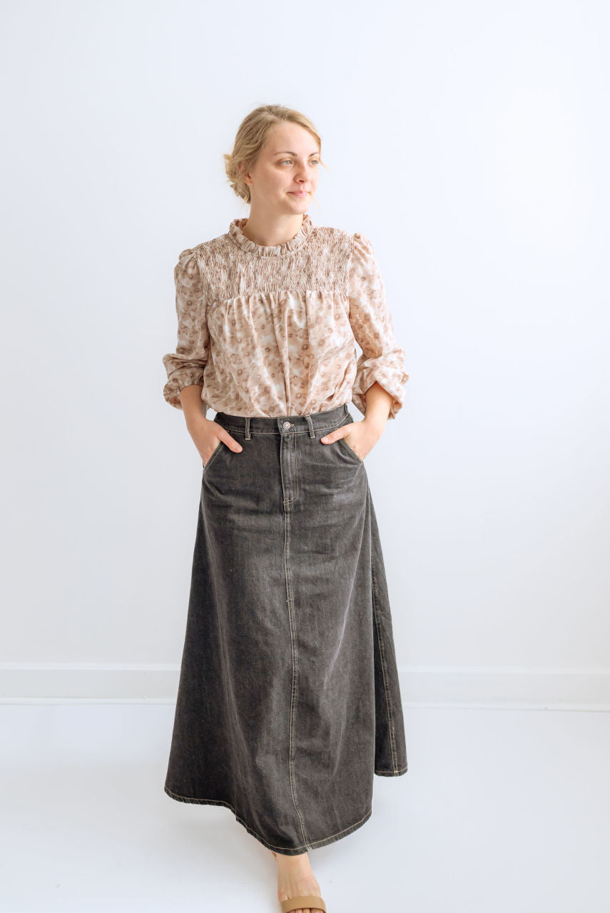 Simone Maxi Skirt in Black Denim