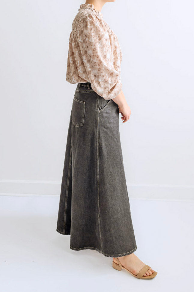 Simone Maxi Skirt in Black Denim