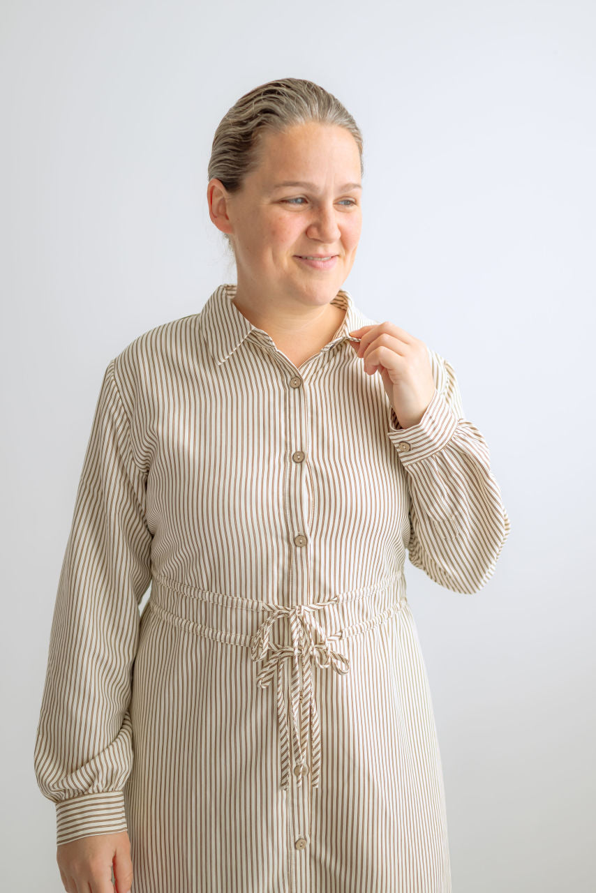 Reed Midi Dress in Caramel Stripes