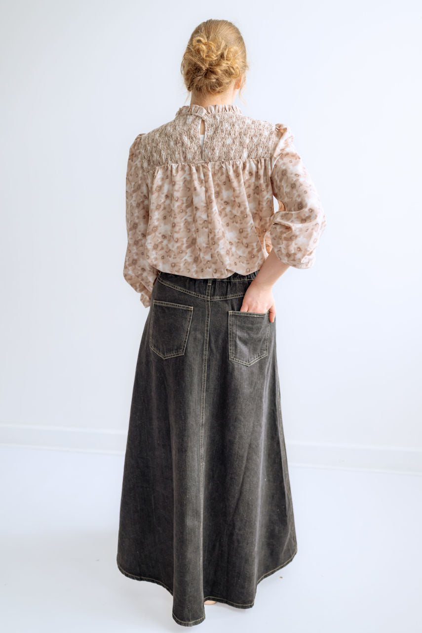 Simone Maxi Skirt in Black Denim