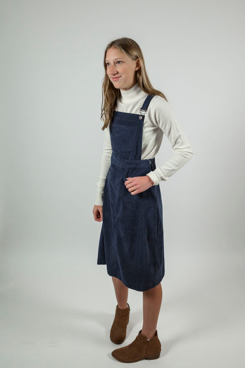 Evie Corduroy Overall Dress in Smoke - FINAL SALE