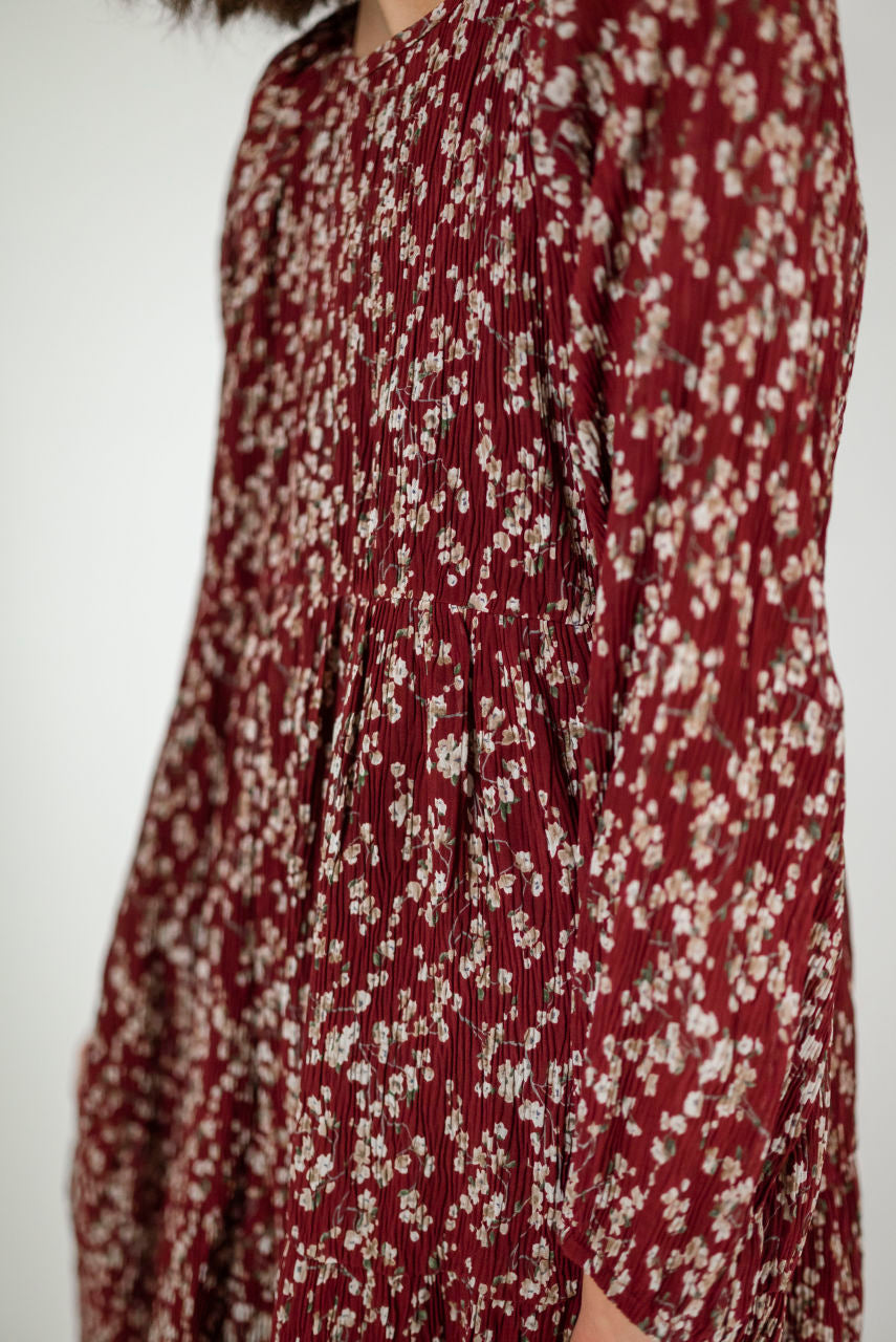 Everleigh Floral Tiered Midi Girls Dress in Burgundy - FINAL SALE