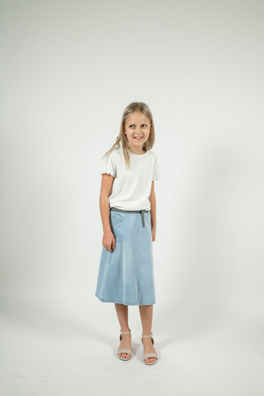 Ava Girl Knit Denim Skirt in Light Wash