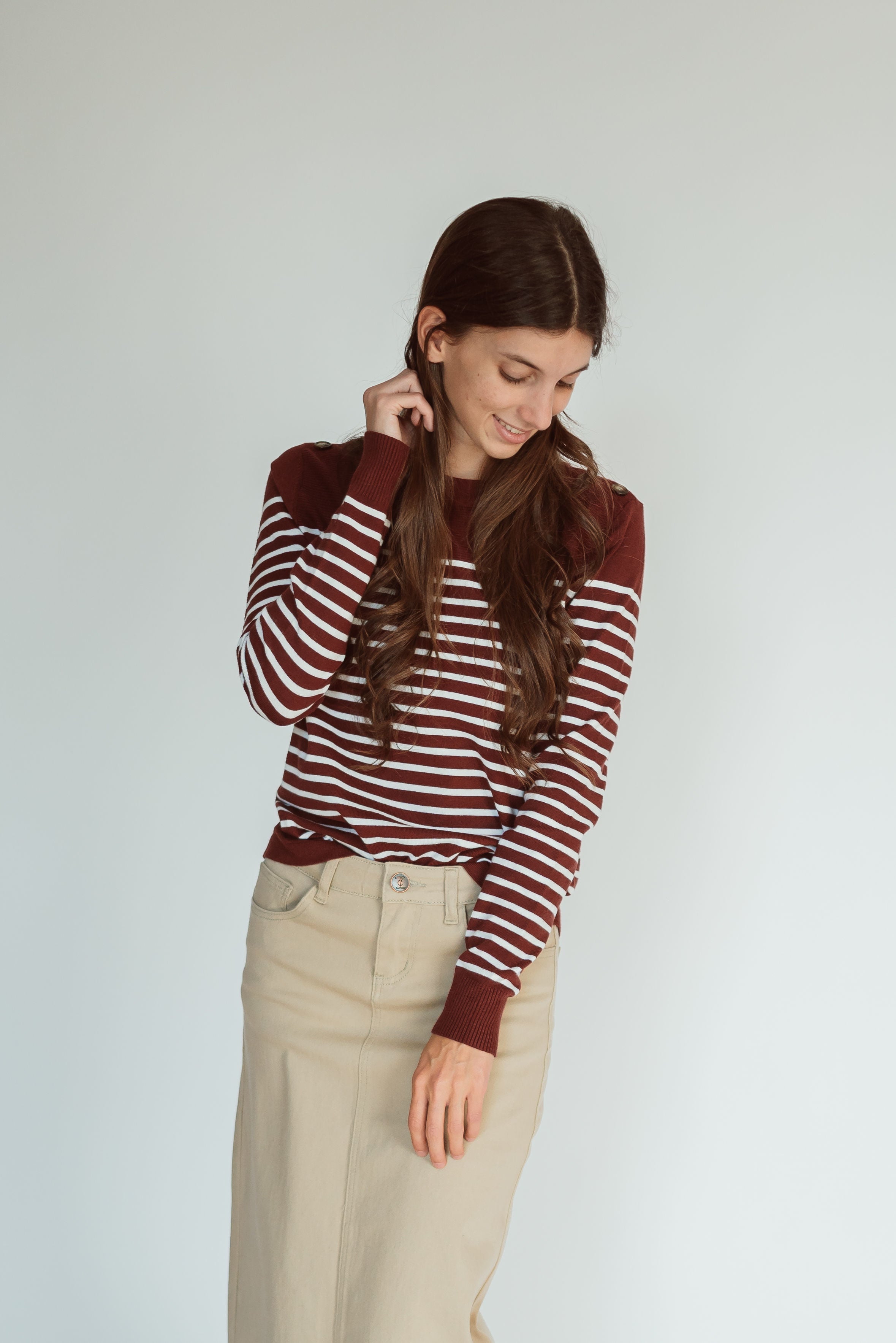 Susan Sweater in Burgundy and Ivory Stripes