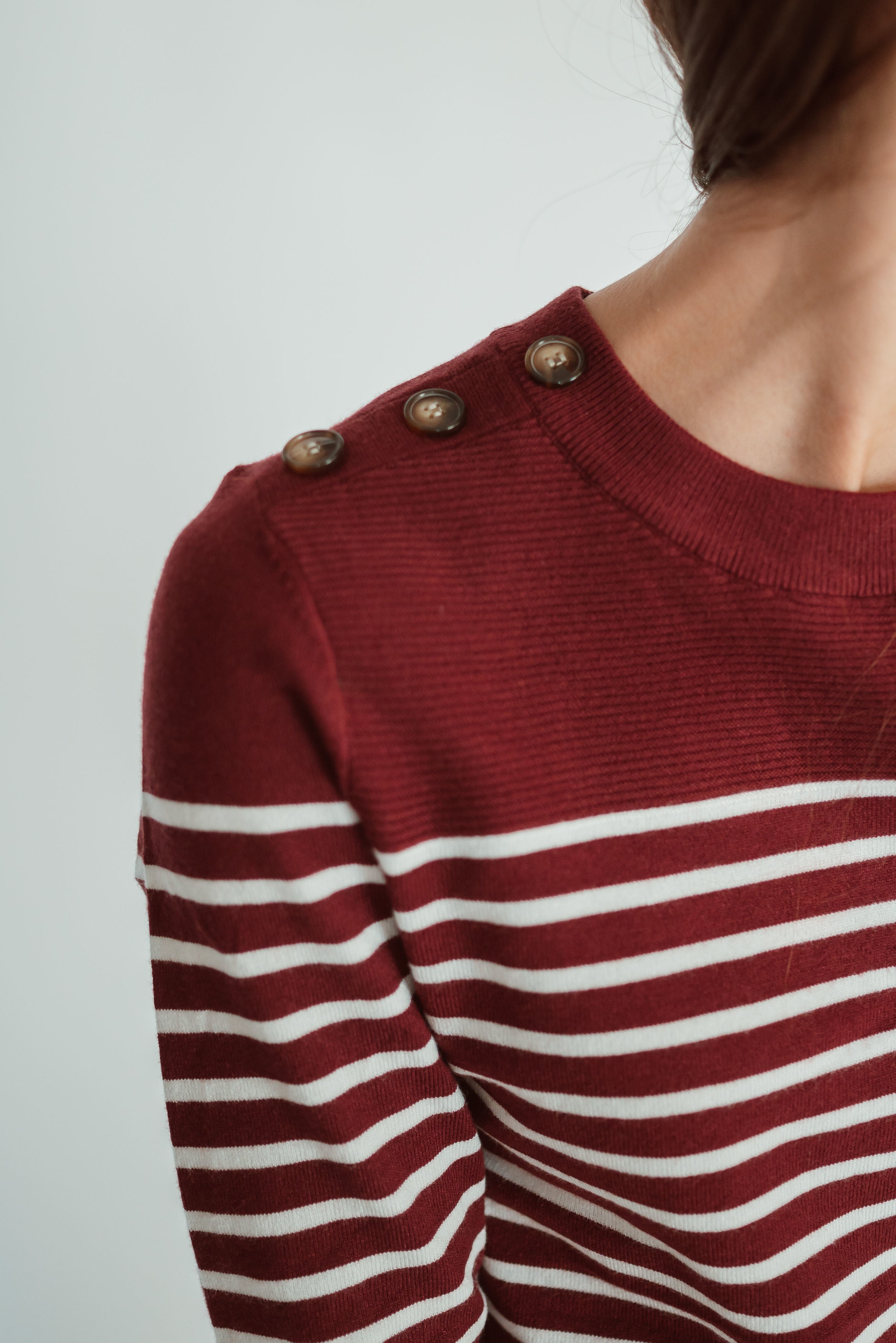 Susan Sweater in Burgundy and Ivory Stripes