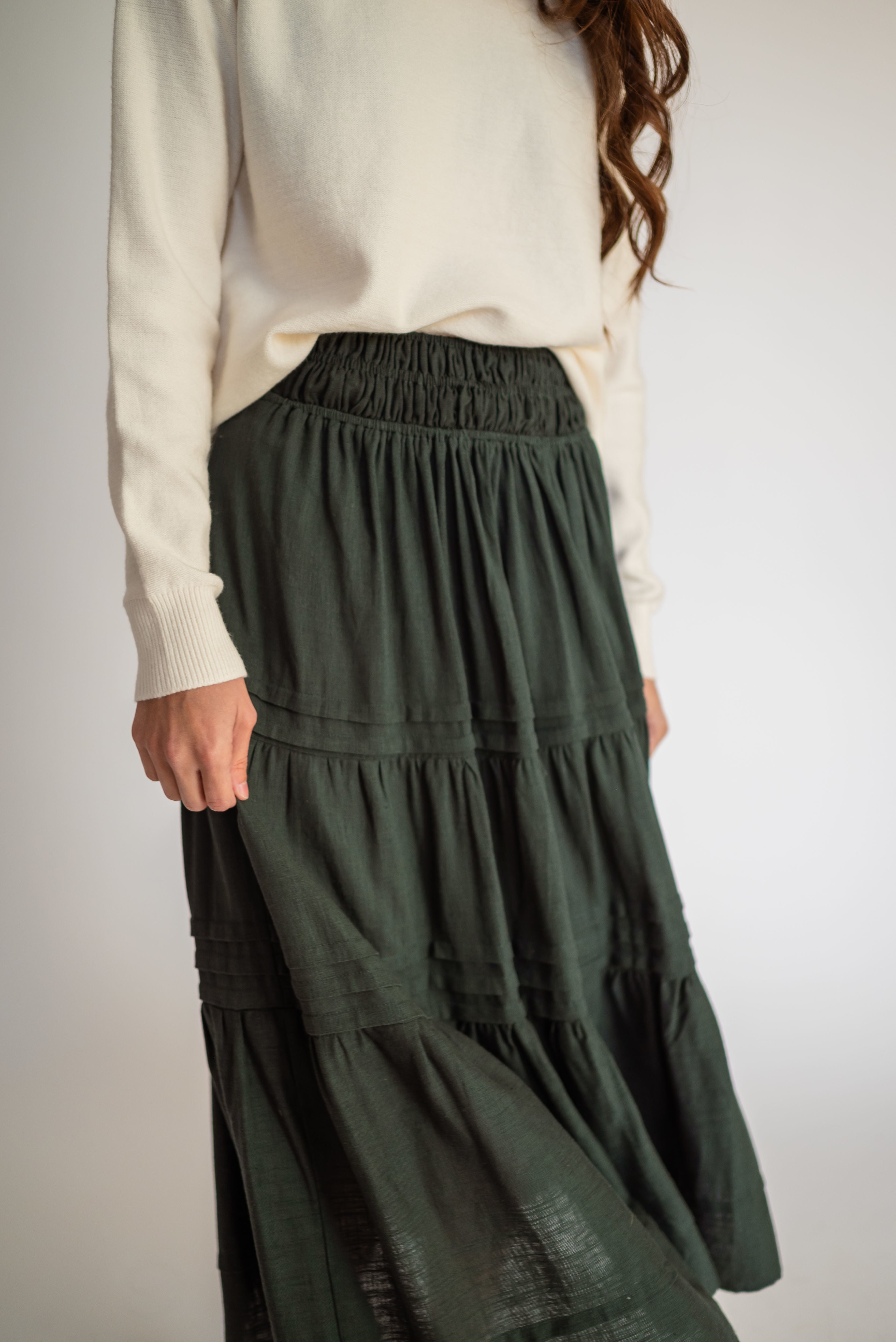 Sawyer Tiered Maxi Skirt in Forest