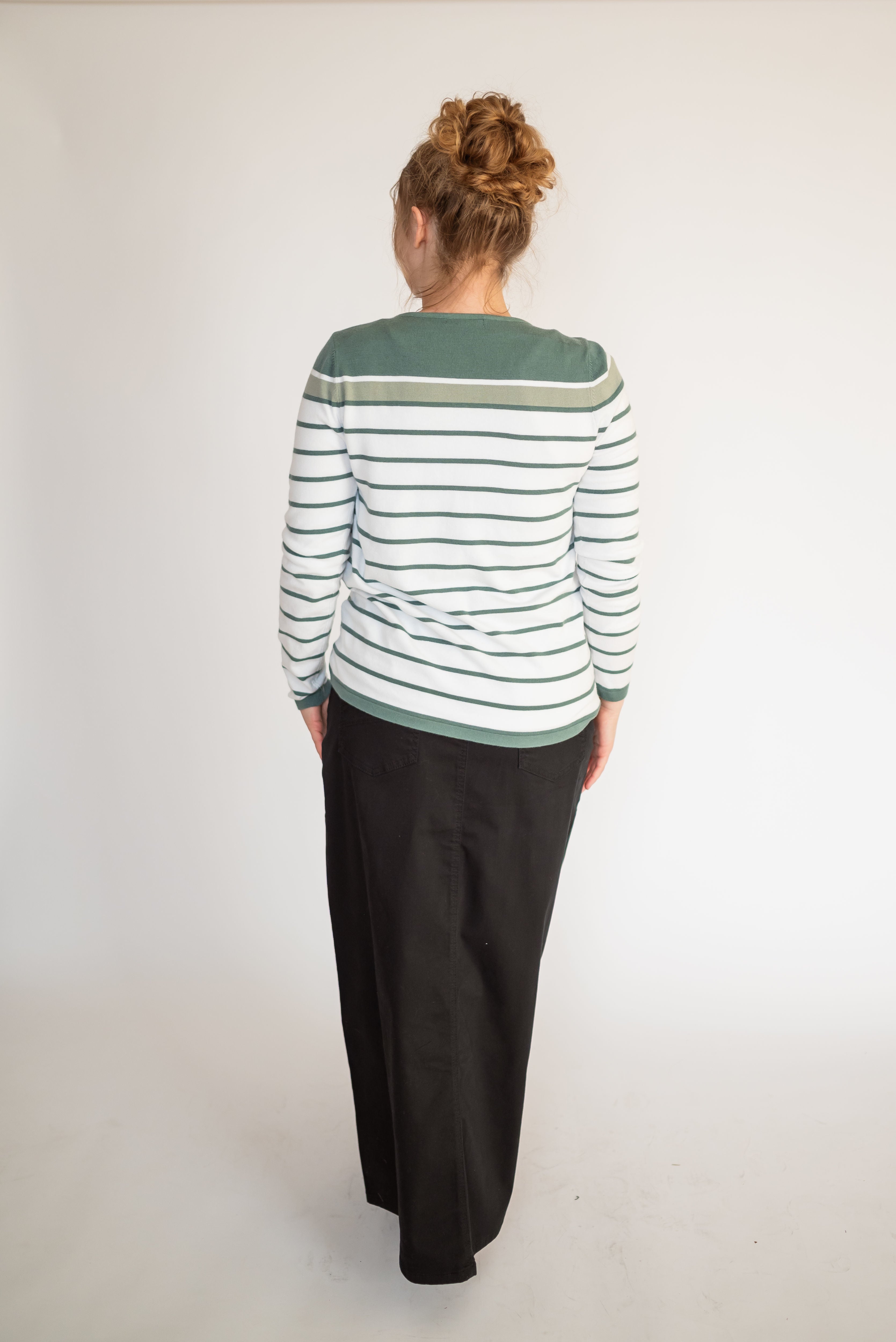 Kimberly Striped Sweater in Ivory and Dusty Olive