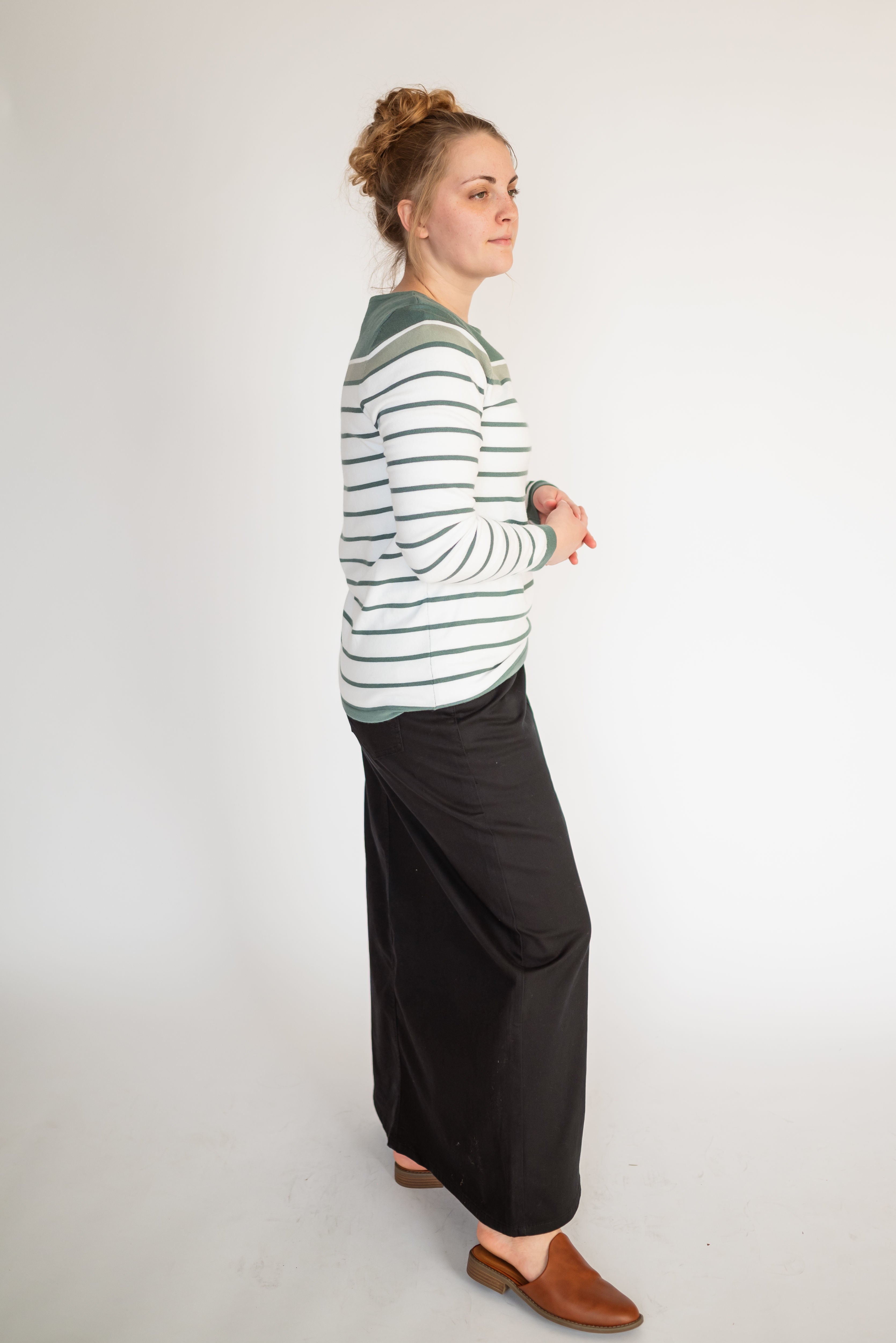 Kimberly Striped Sweater in Ivory and Dusty Olive