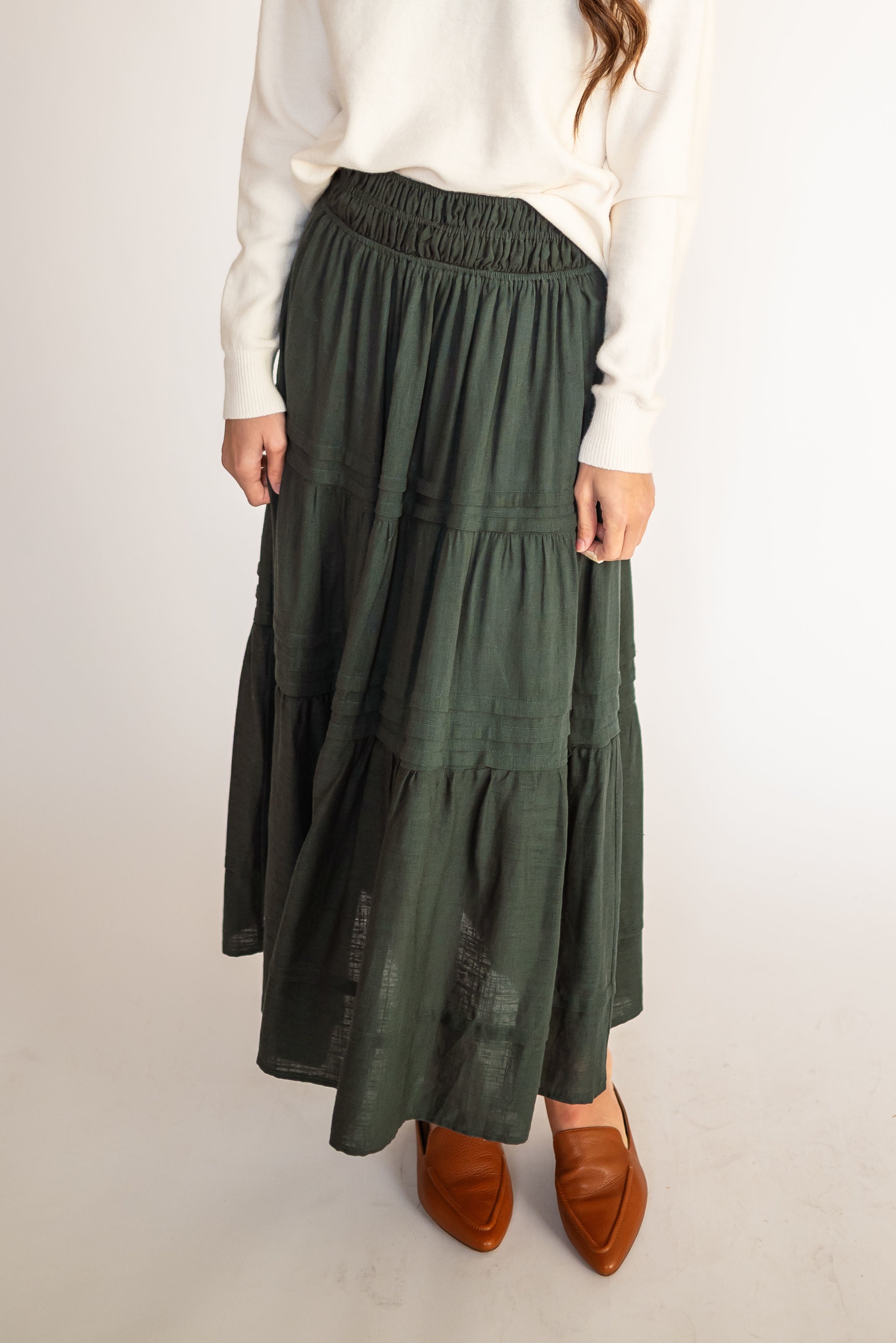 Sawyer Tiered Maxi Skirt in Forest