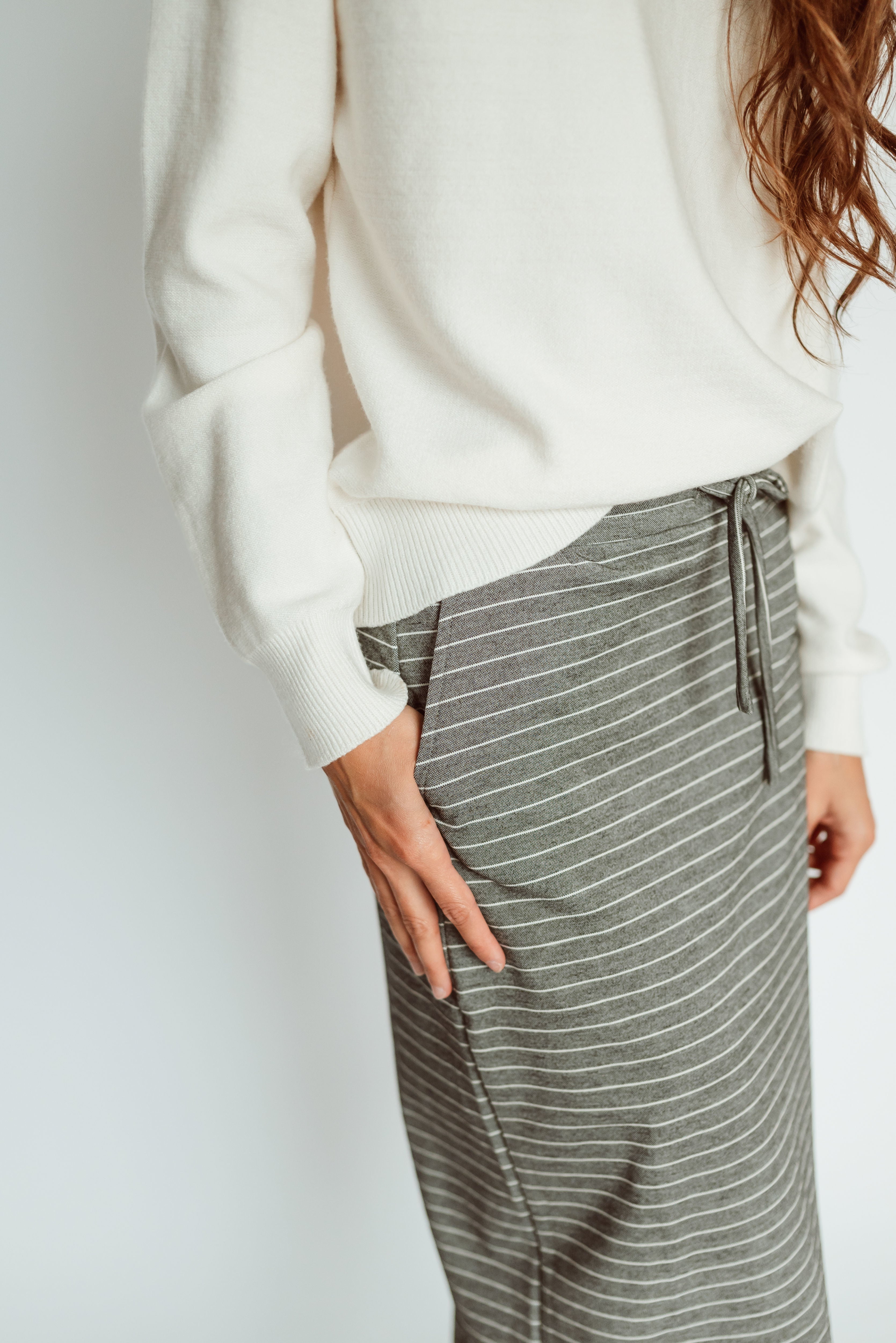 Jordan Gray Stripe Knit Midi Skirt
