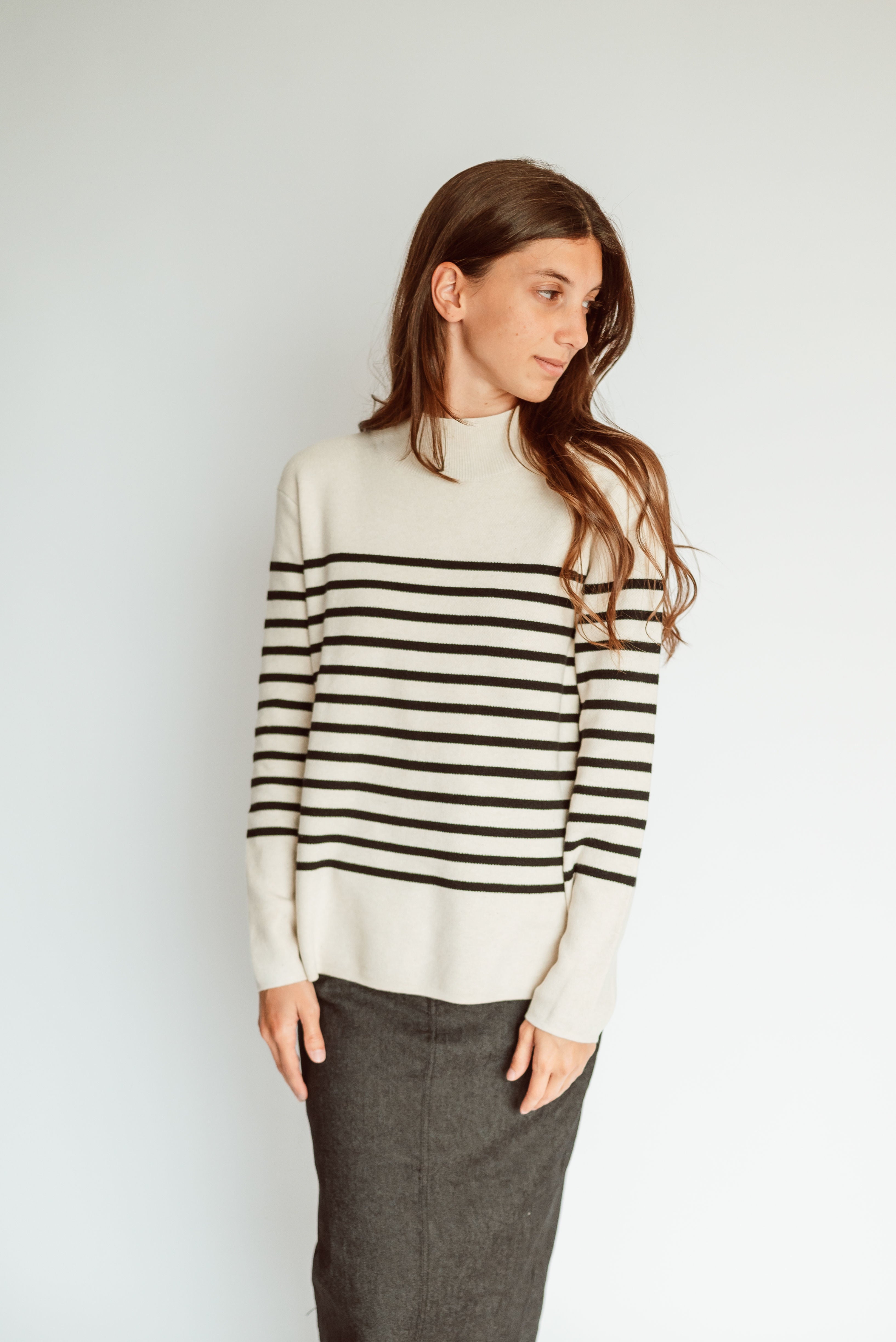 Jasmine Sweater in Oat/Black Stripes