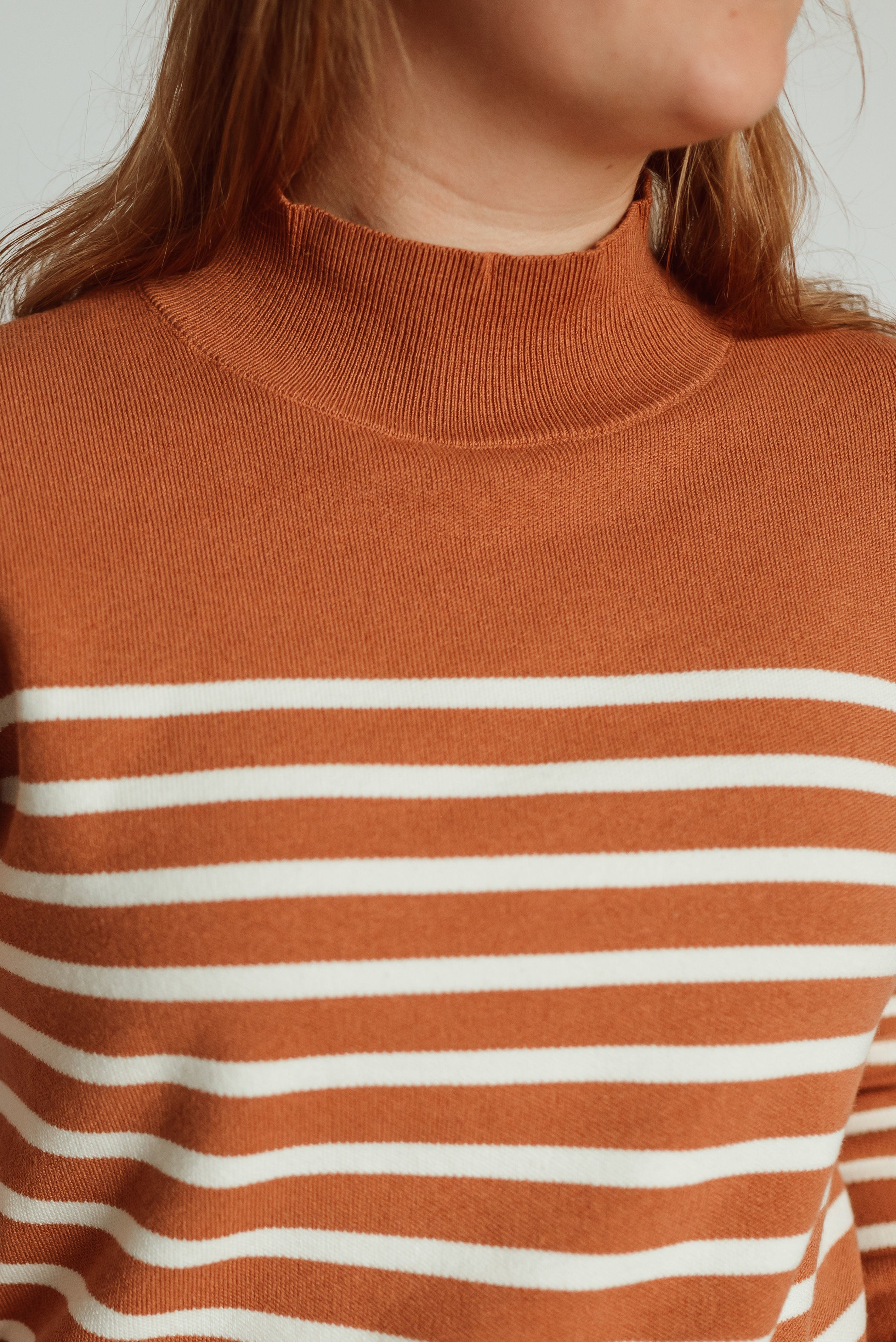 Jasmine Sweater in Camel/White Stripes