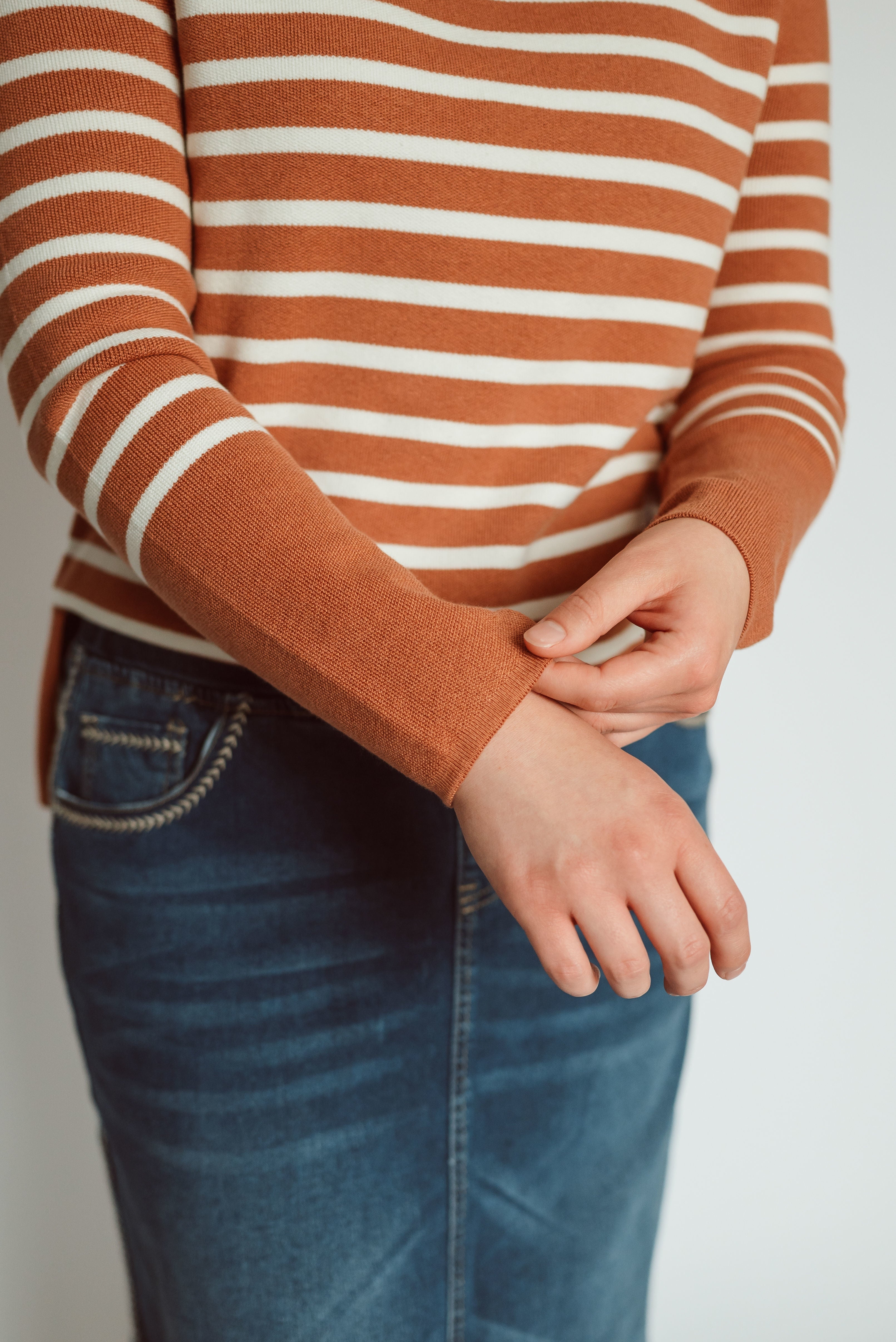 Jasmine Sweater in Caramel/White Stripes - FINAL SALE