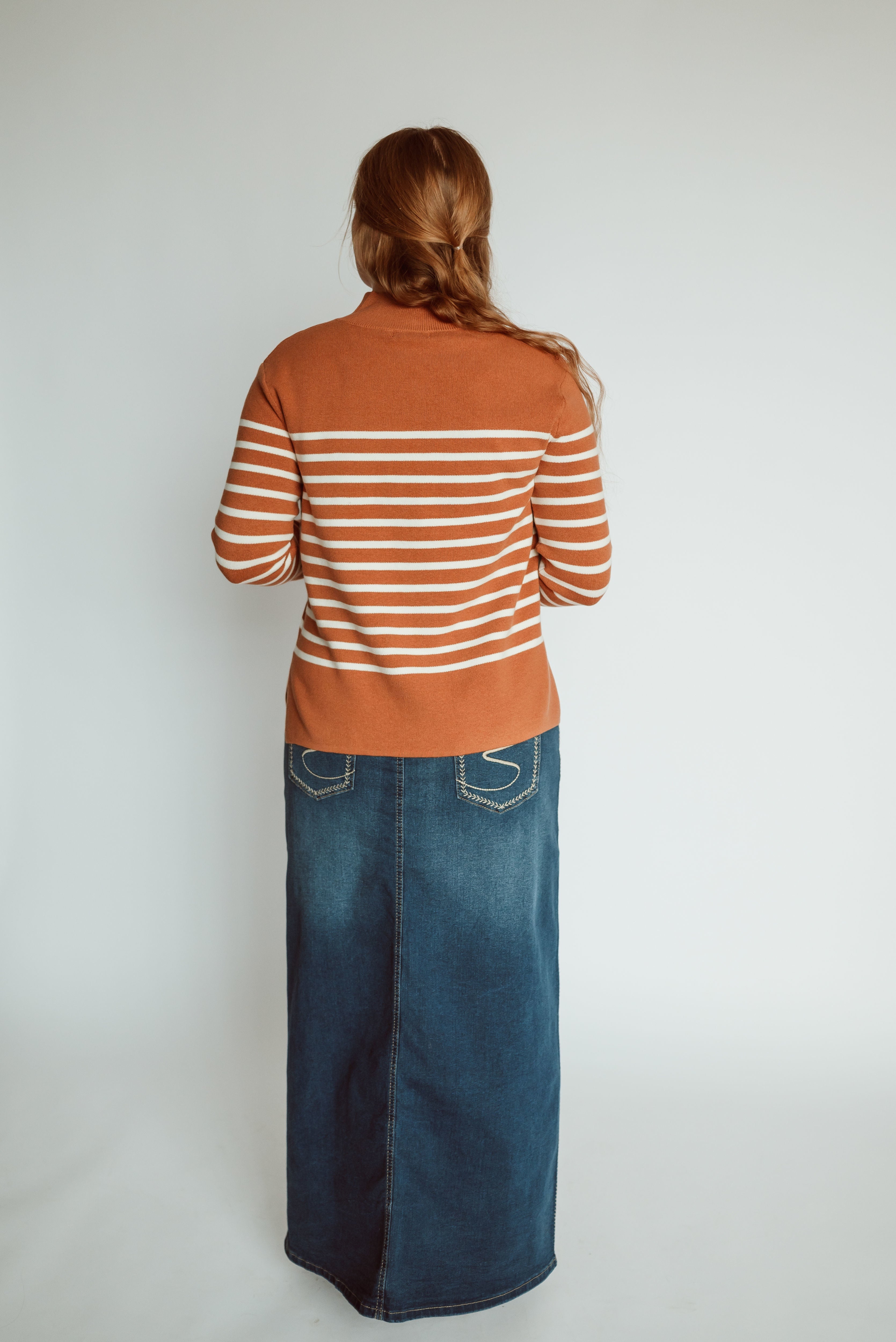 Jasmine Sweater in Camel/White Stripes