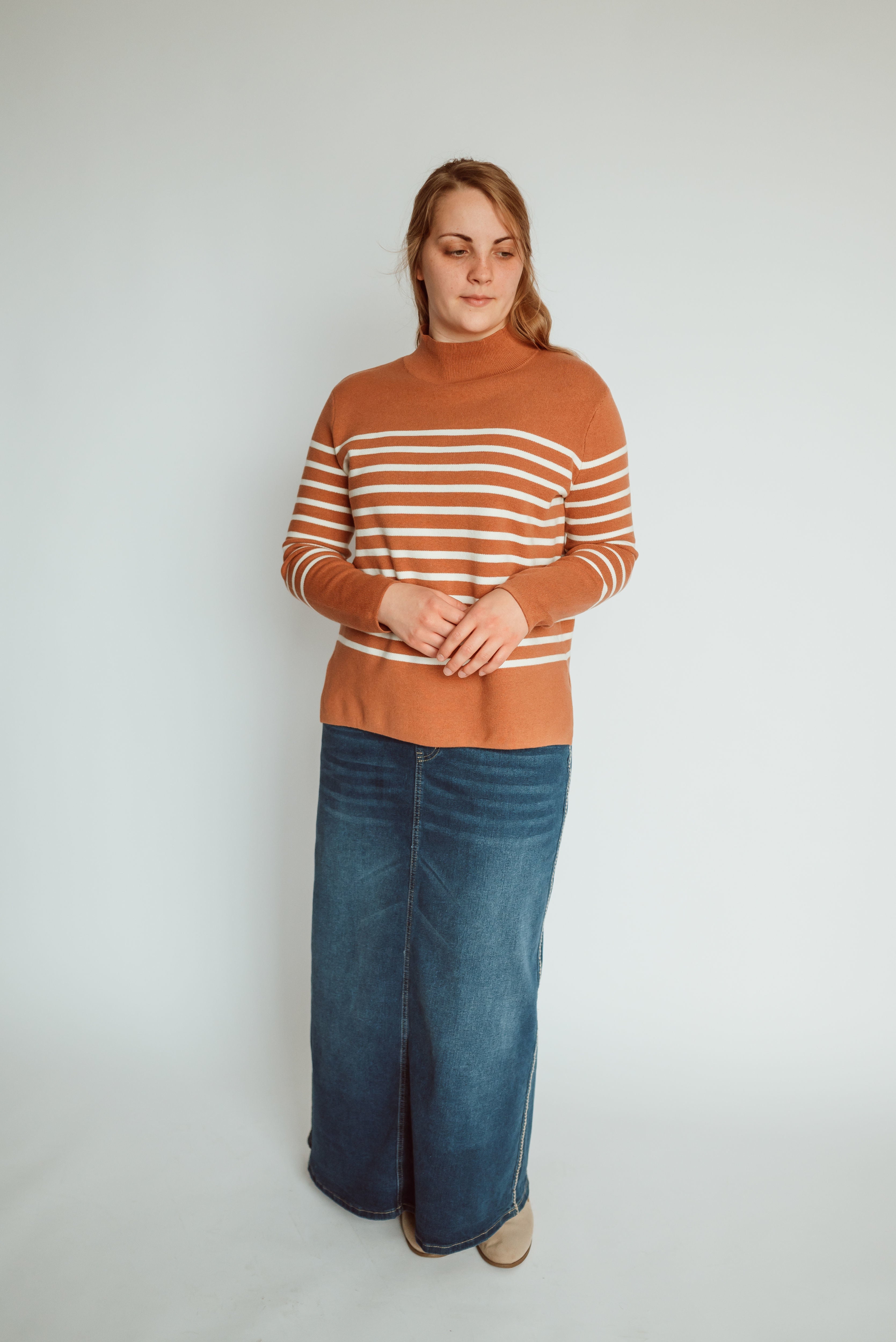 Jasmine Sweater in Caramel/White Stripes - FINAL SALE