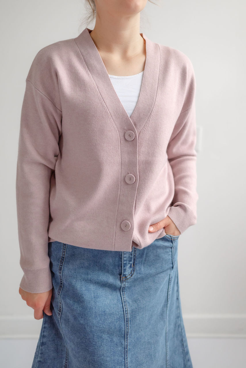 Sophia Button Sweater in Lavender Fog