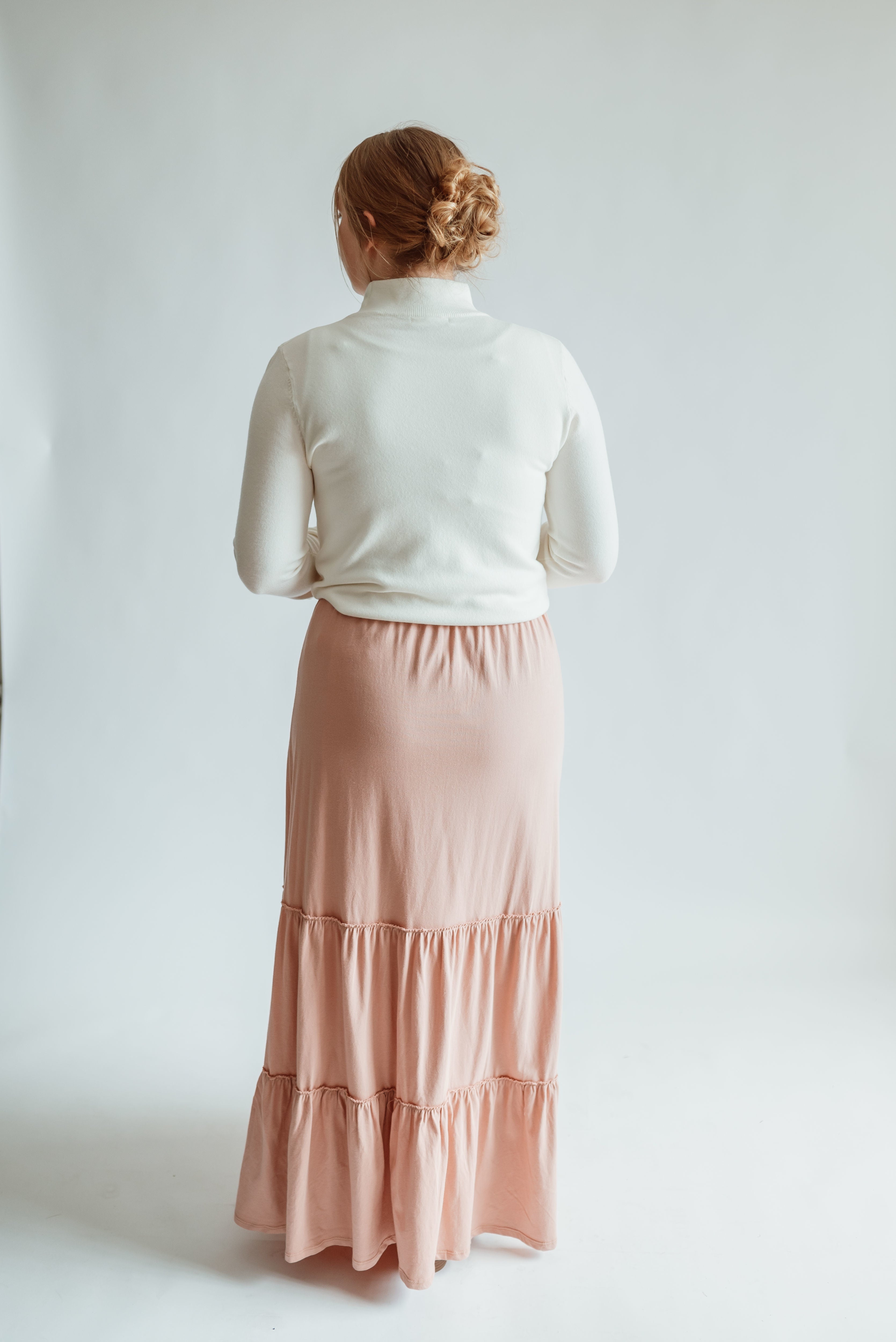 Harper Maxi Tiered Skirt in Peach