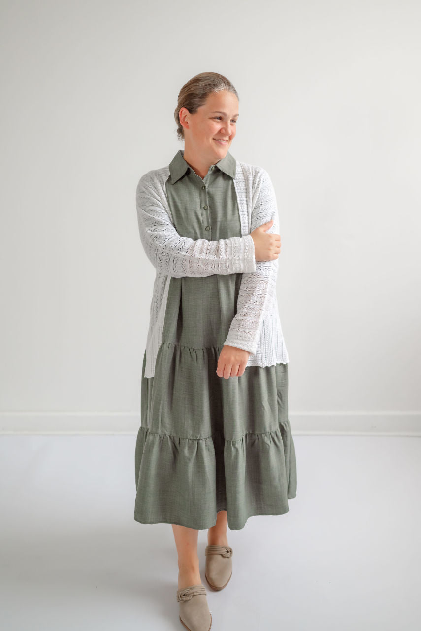 Windsor Button Midi Dress in Basil