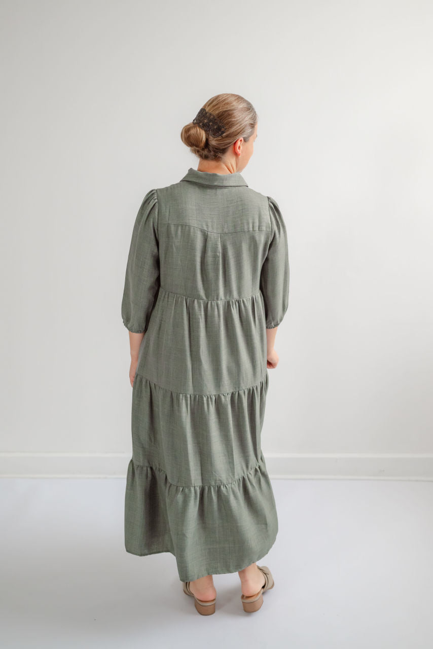 Windsor Button Midi Dress in Basil