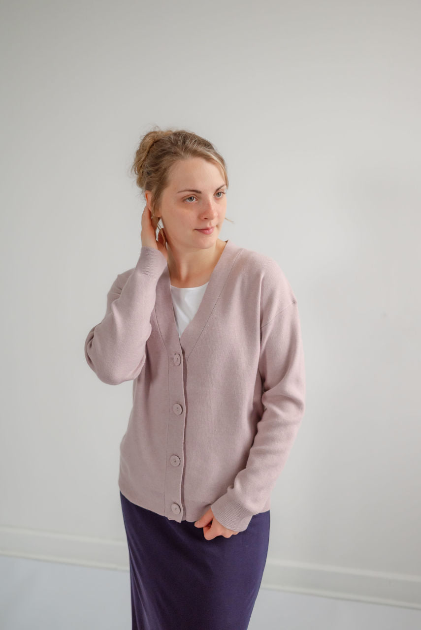 Sophia Button Sweater in Lavender Fog