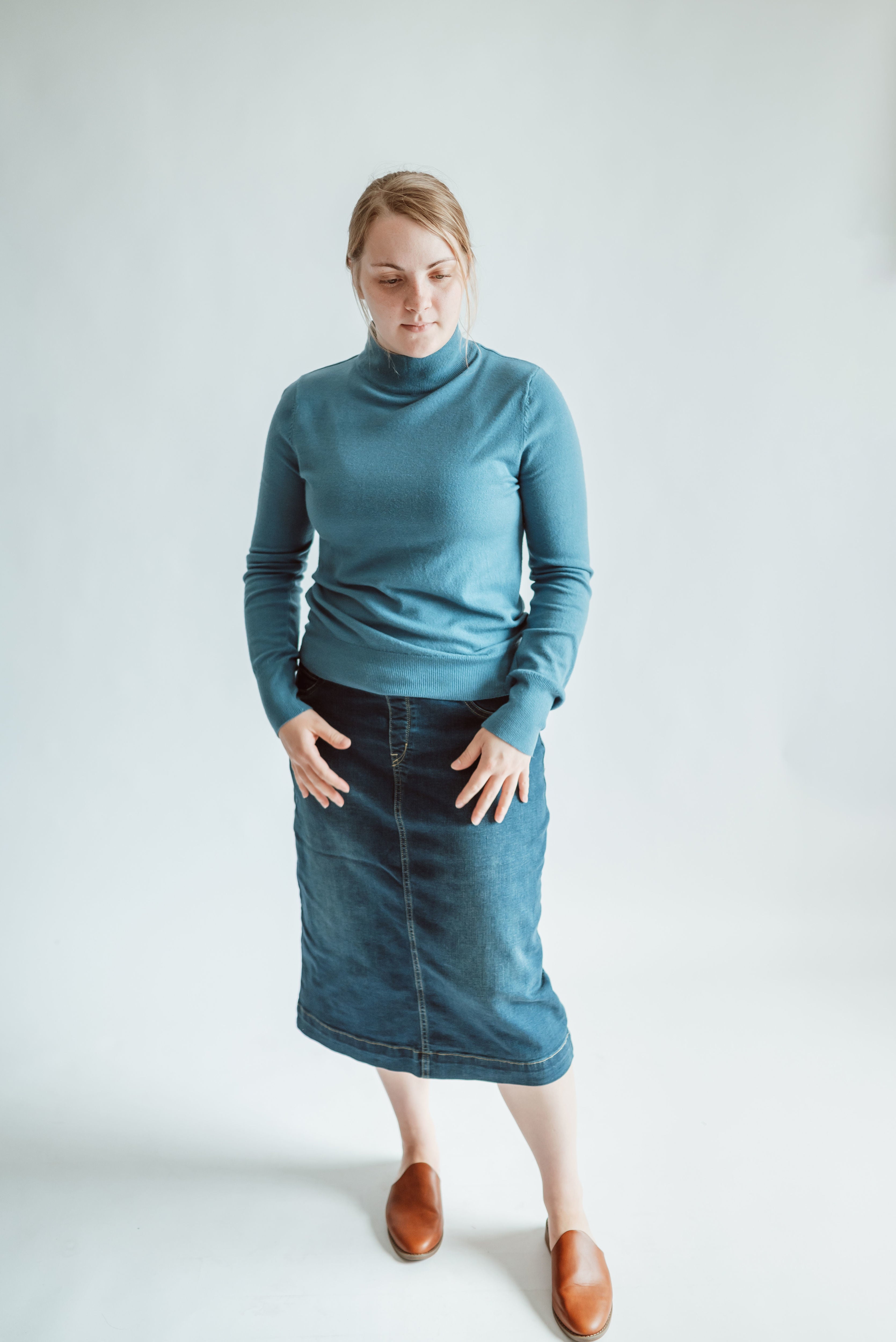 Celia Mock Neck Sweater in Teal - FINAL SALE