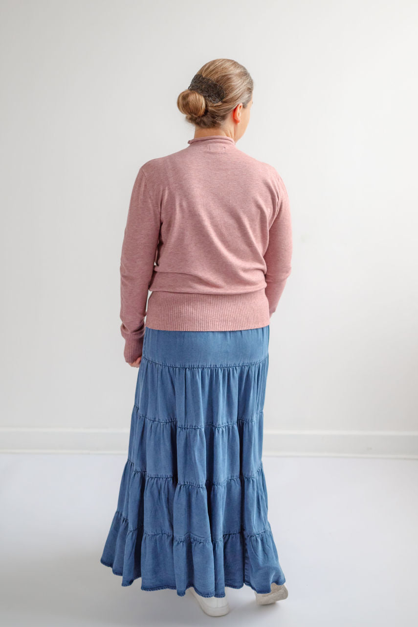 Austin Tiered Denim Skirt in Medium Wash