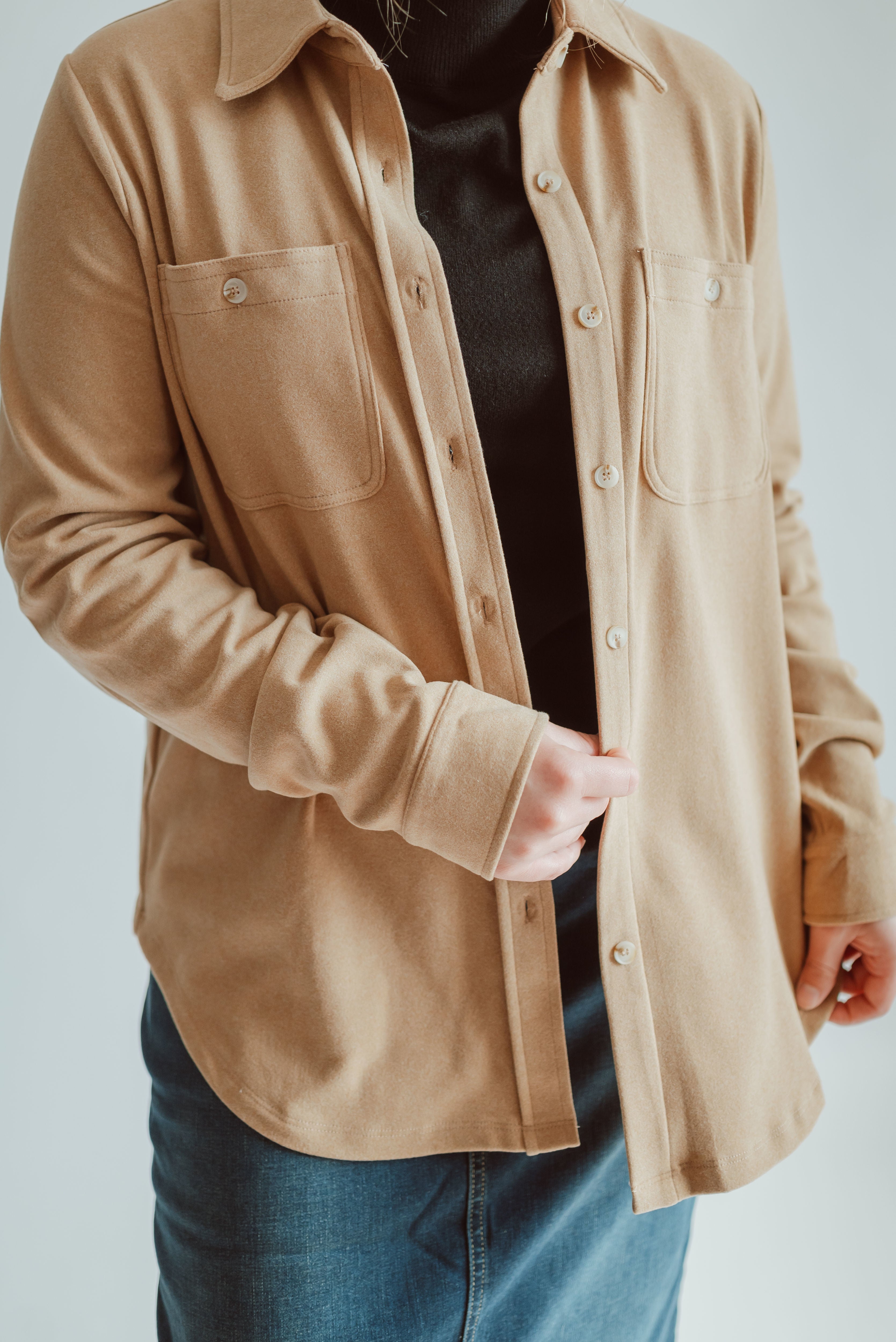 Cassidy Brushed Button Down Shacket in Carmel Latte - FINAL SALE