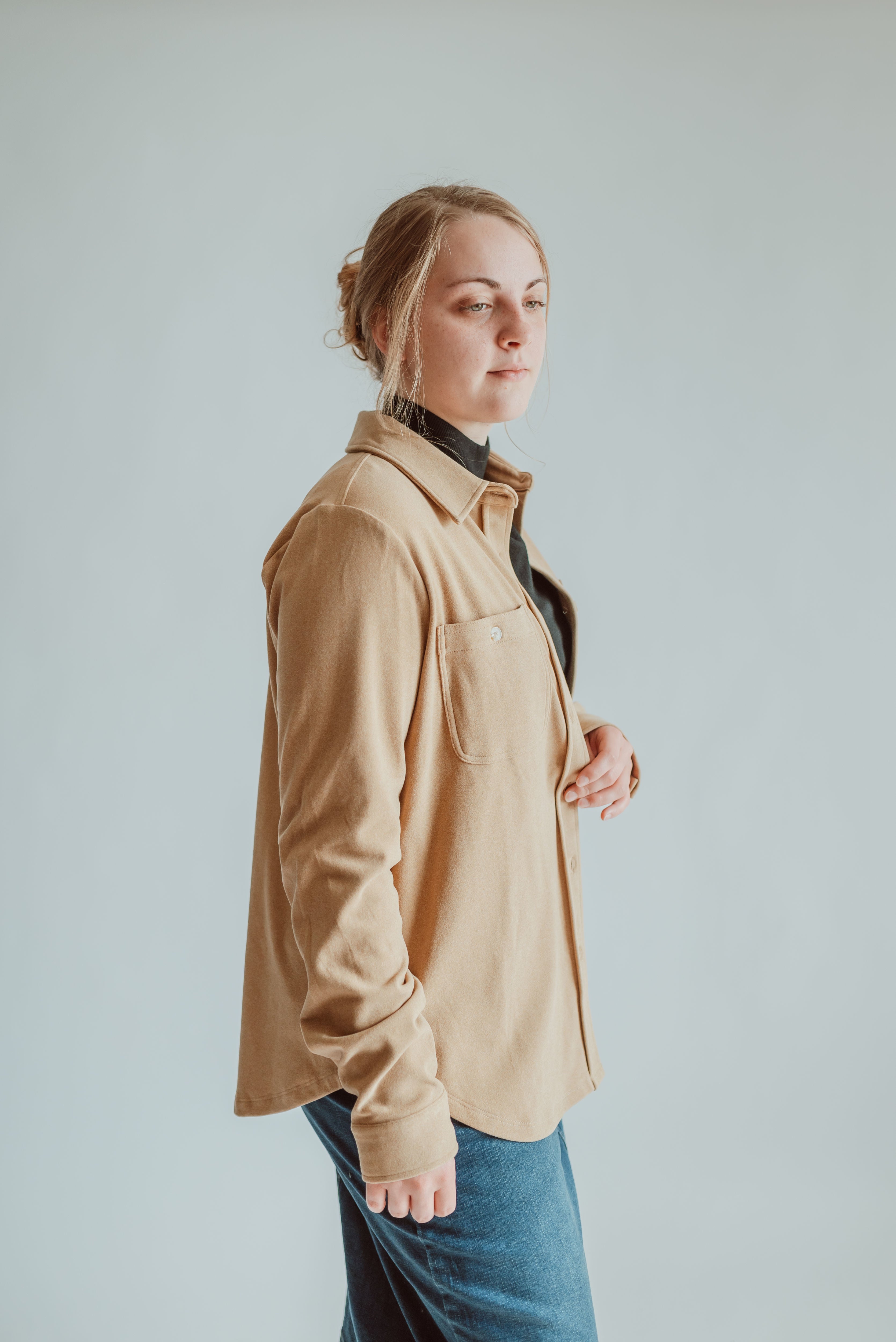 Cassidy Brushed Button Down Shacket in Carmel Latte - FINAL SALE