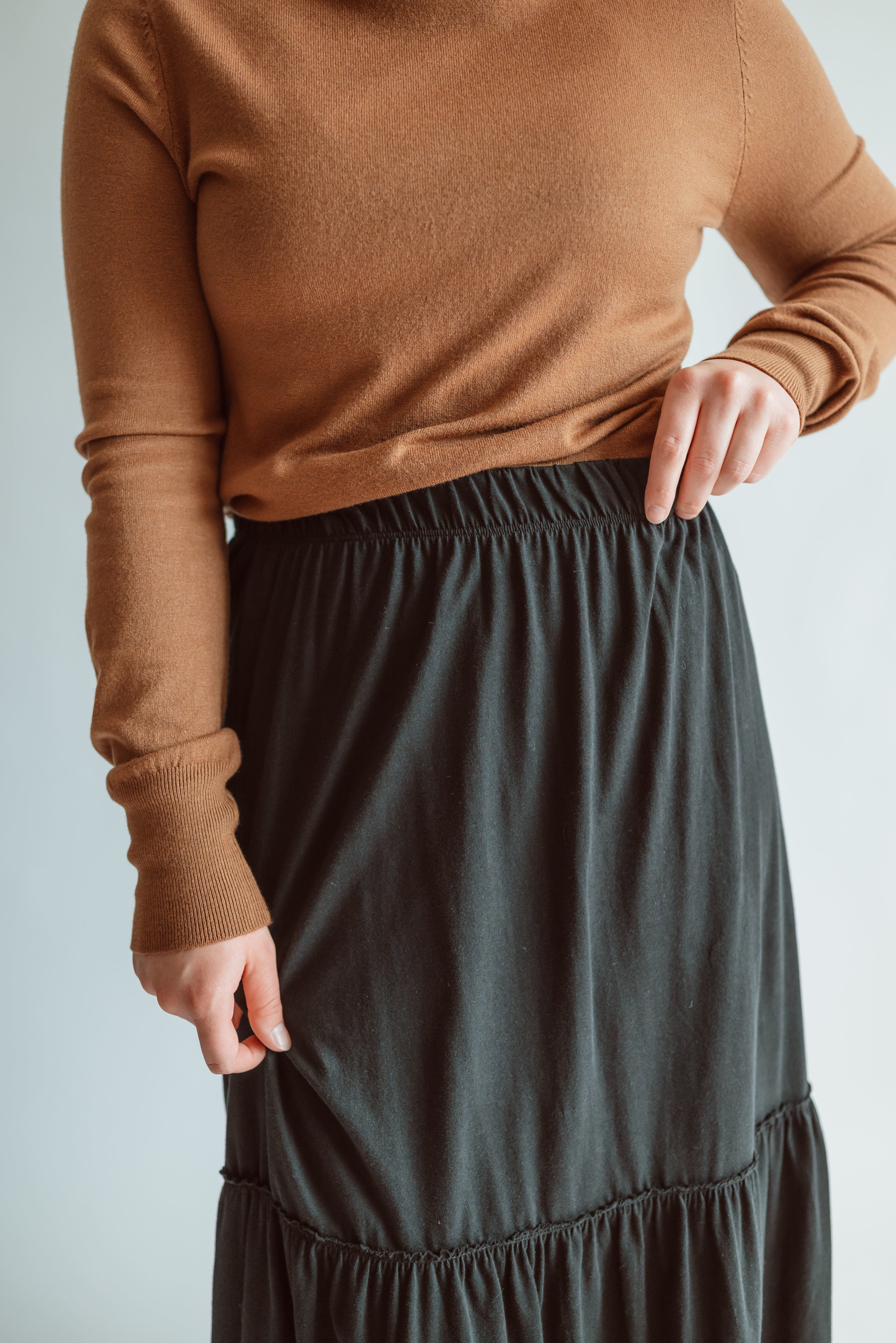 Harper Tiered Maxi Skirt in Black